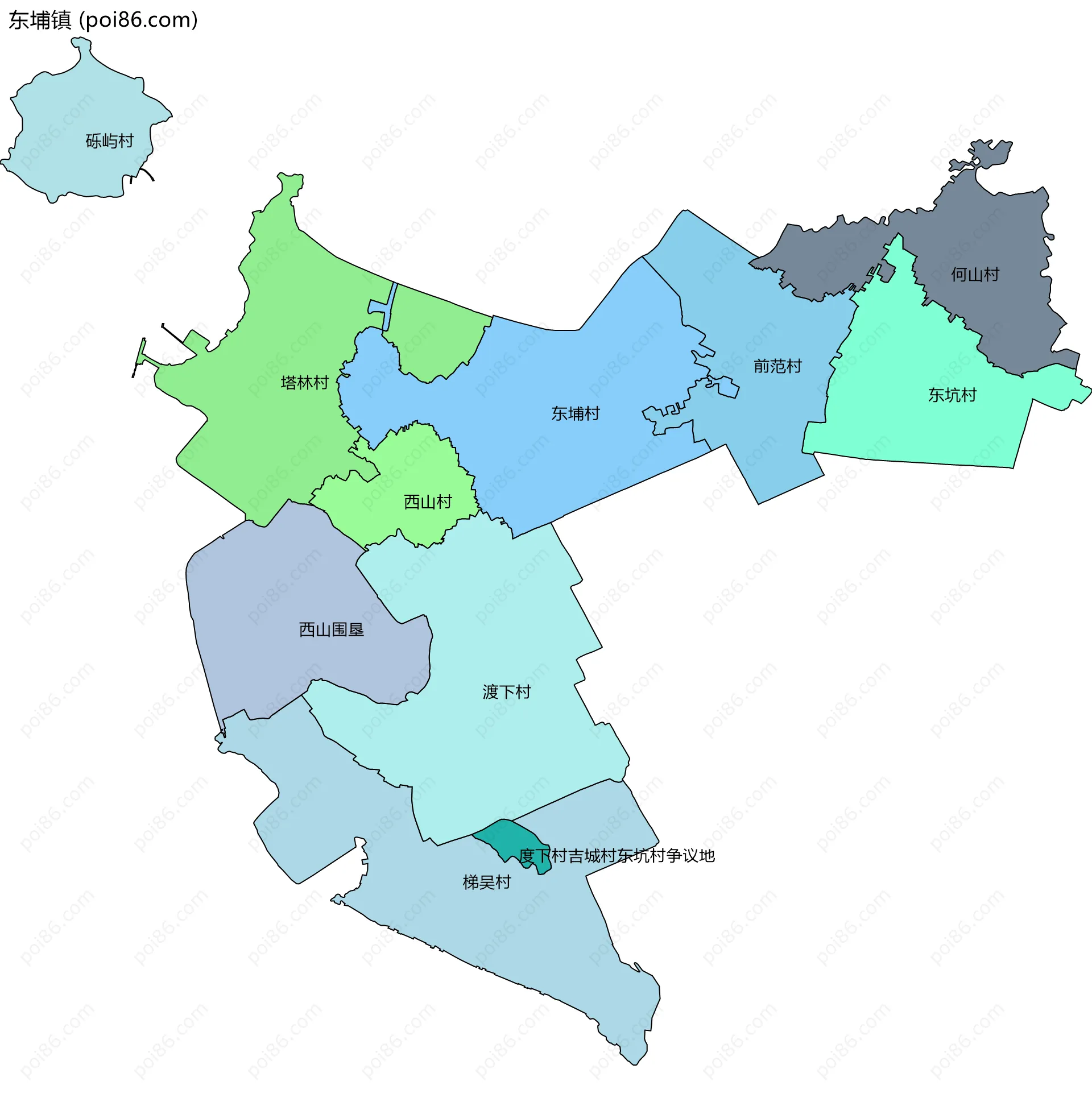 东埔镇边界地图(五级行政区划)