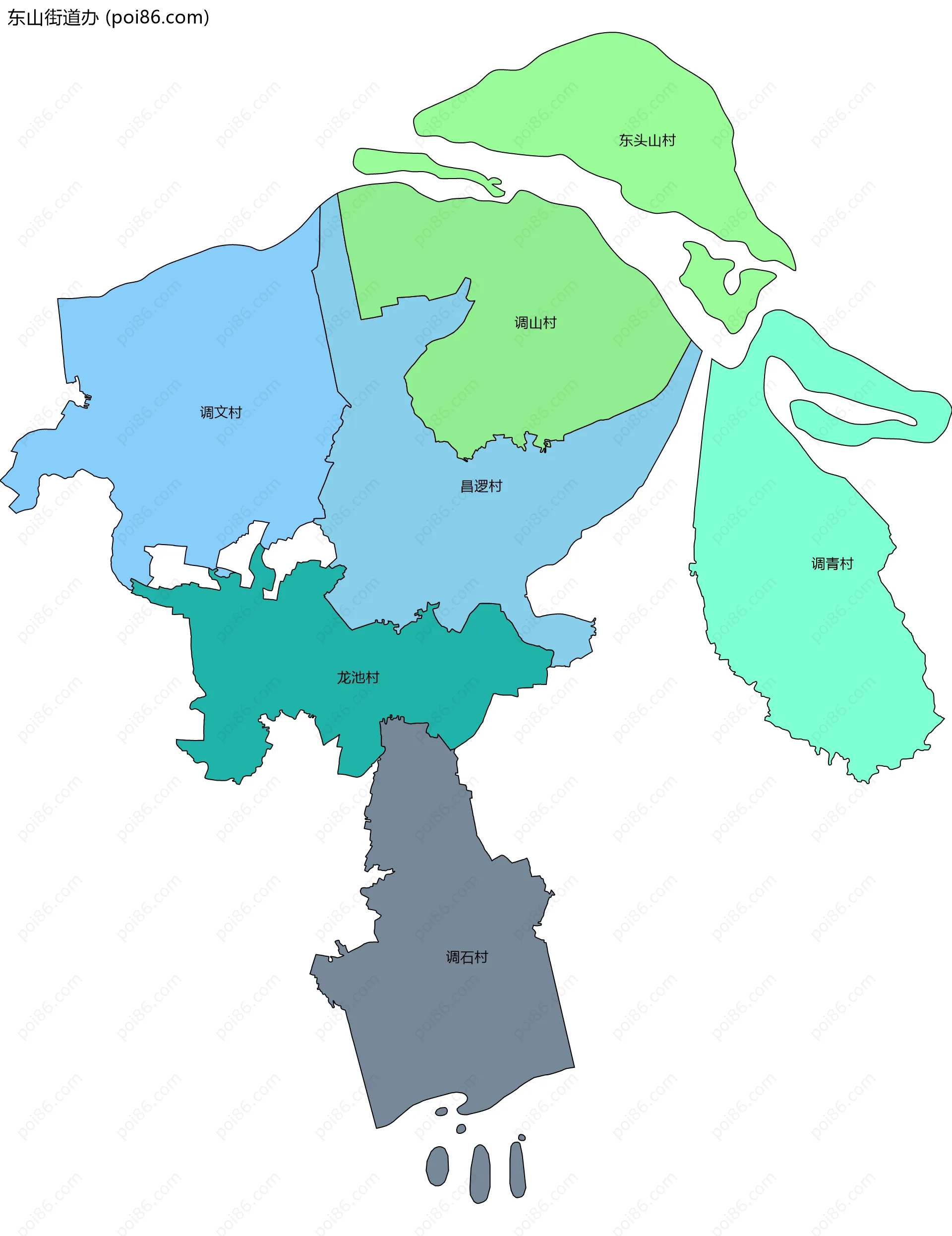 东山街道办边界地图(五级行政区划)