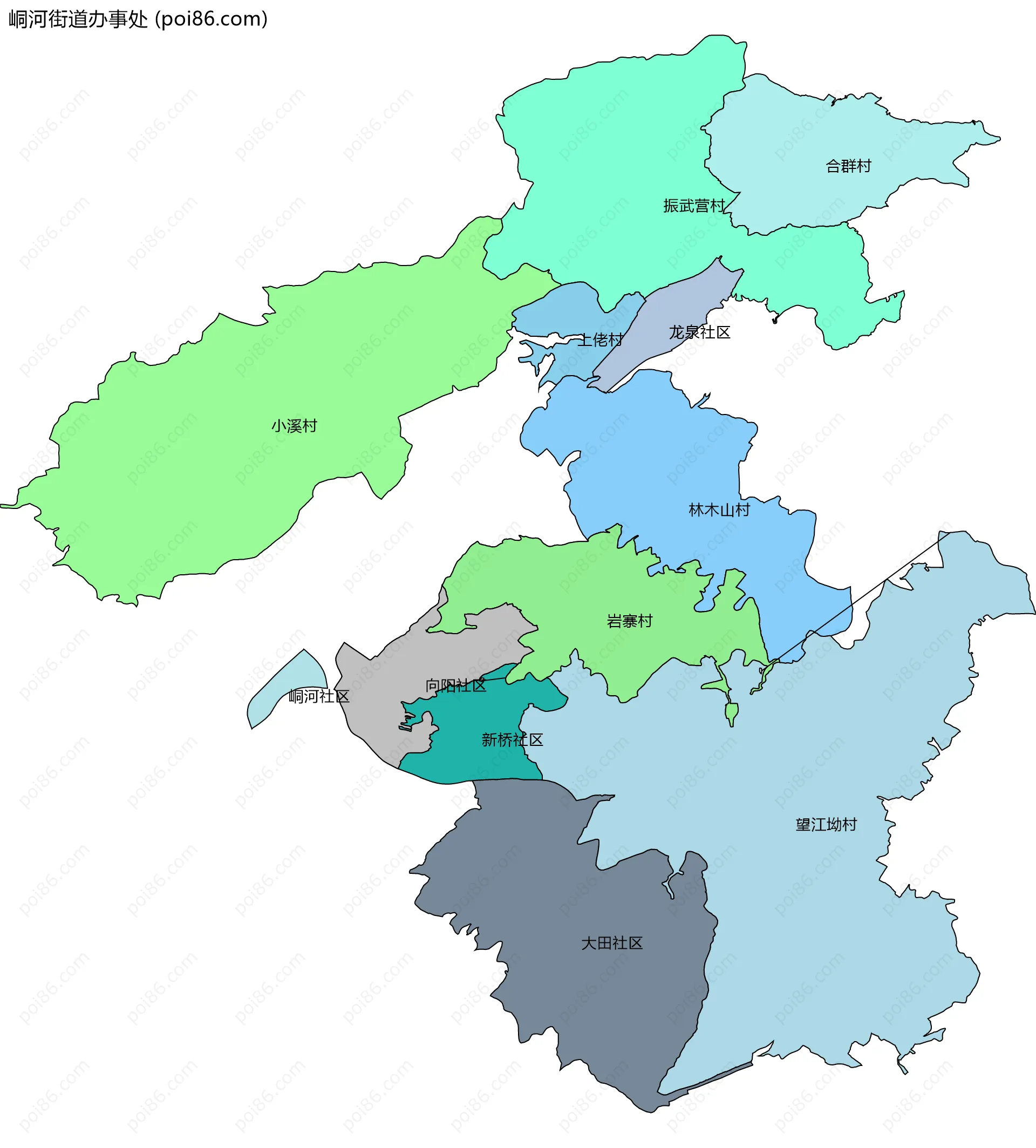 峒河街道办事处边界地图(五级行政区划)