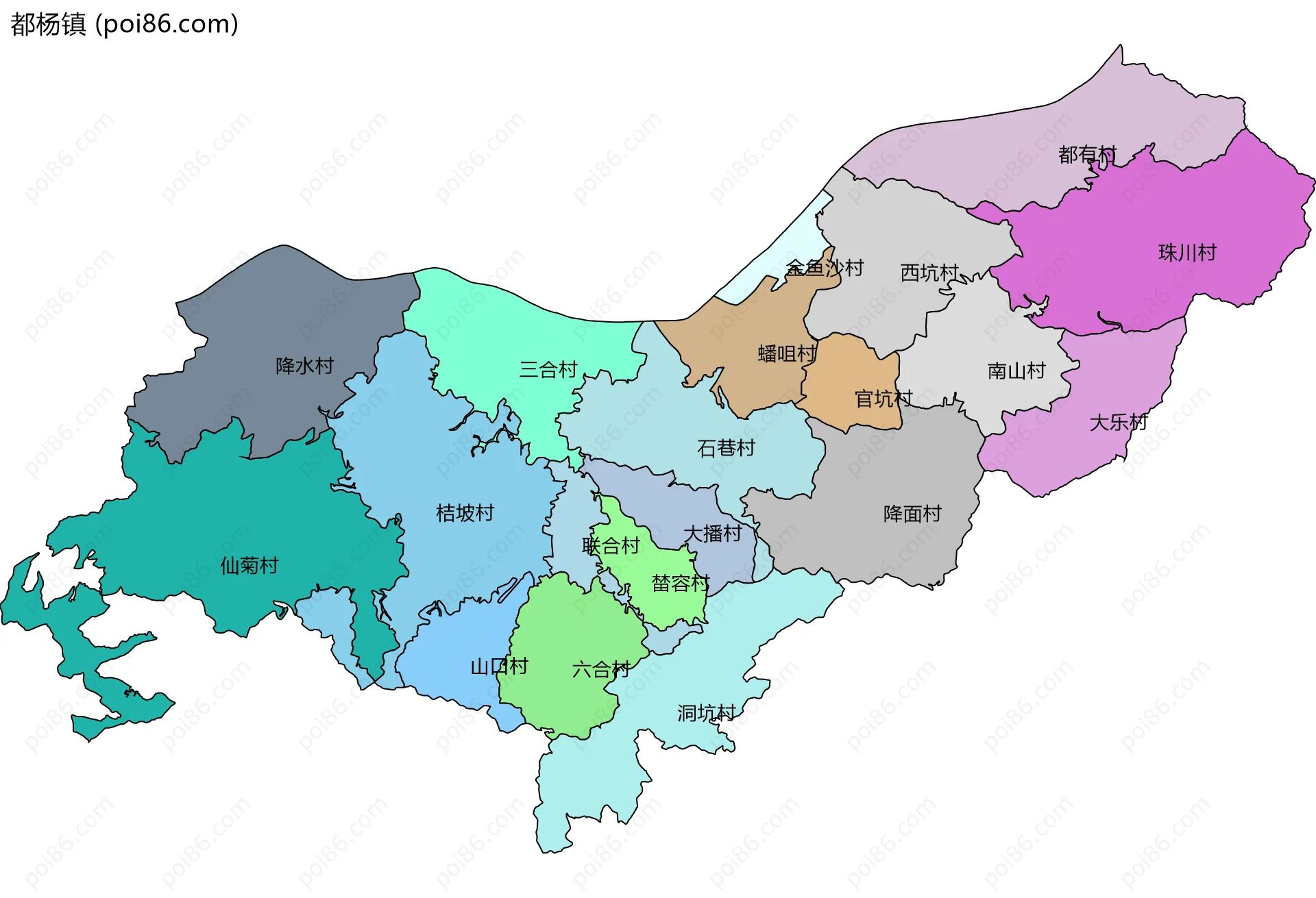 都杨镇边界地图(五级行政区划)