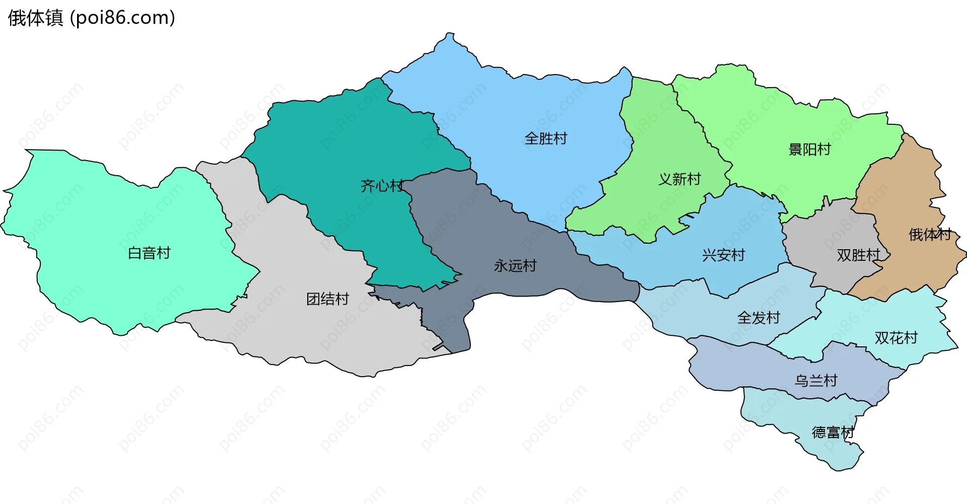 俄体镇边界地图(五级行政区划)