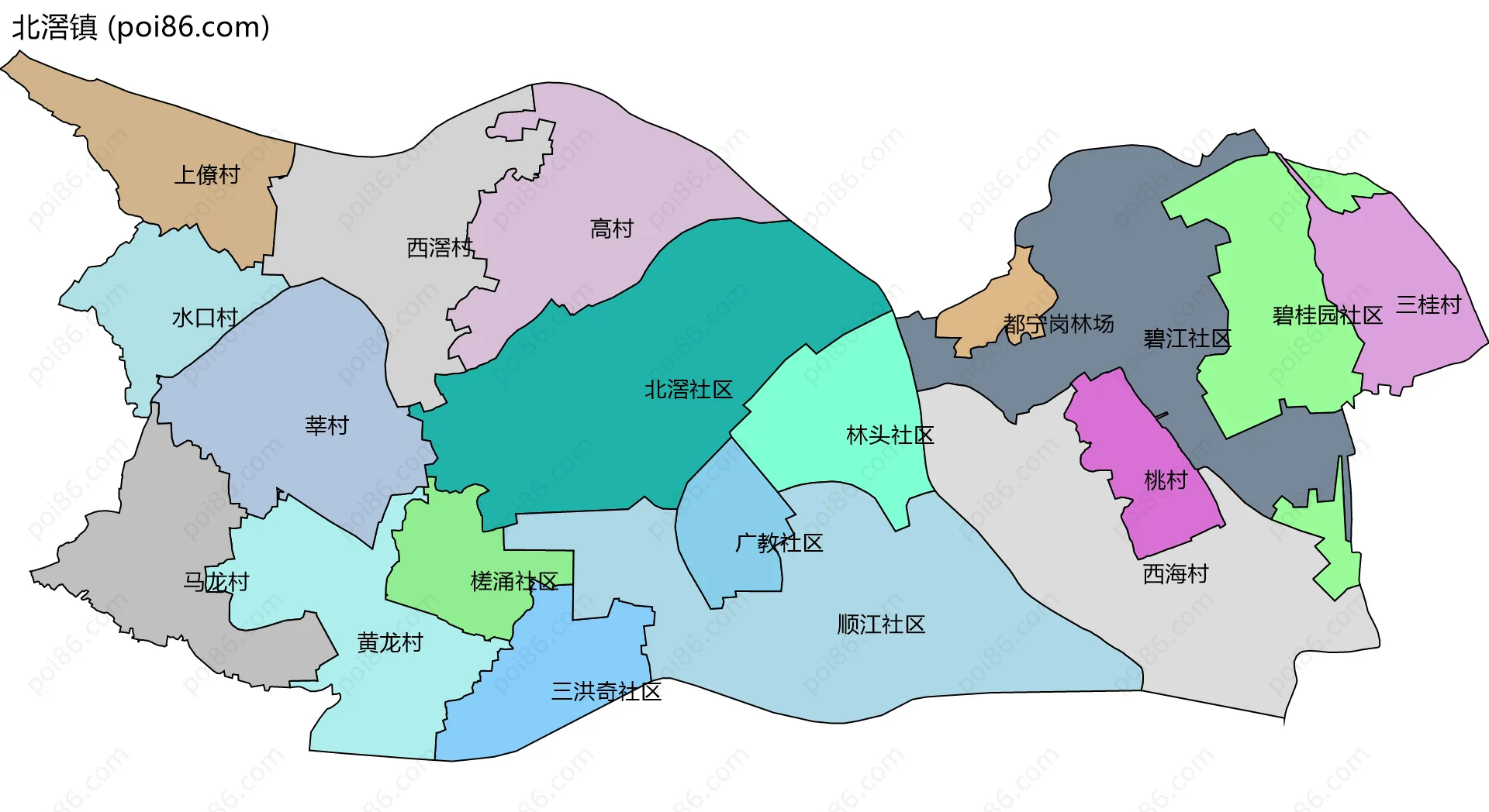 北滘镇边界地图(五级行政区划)