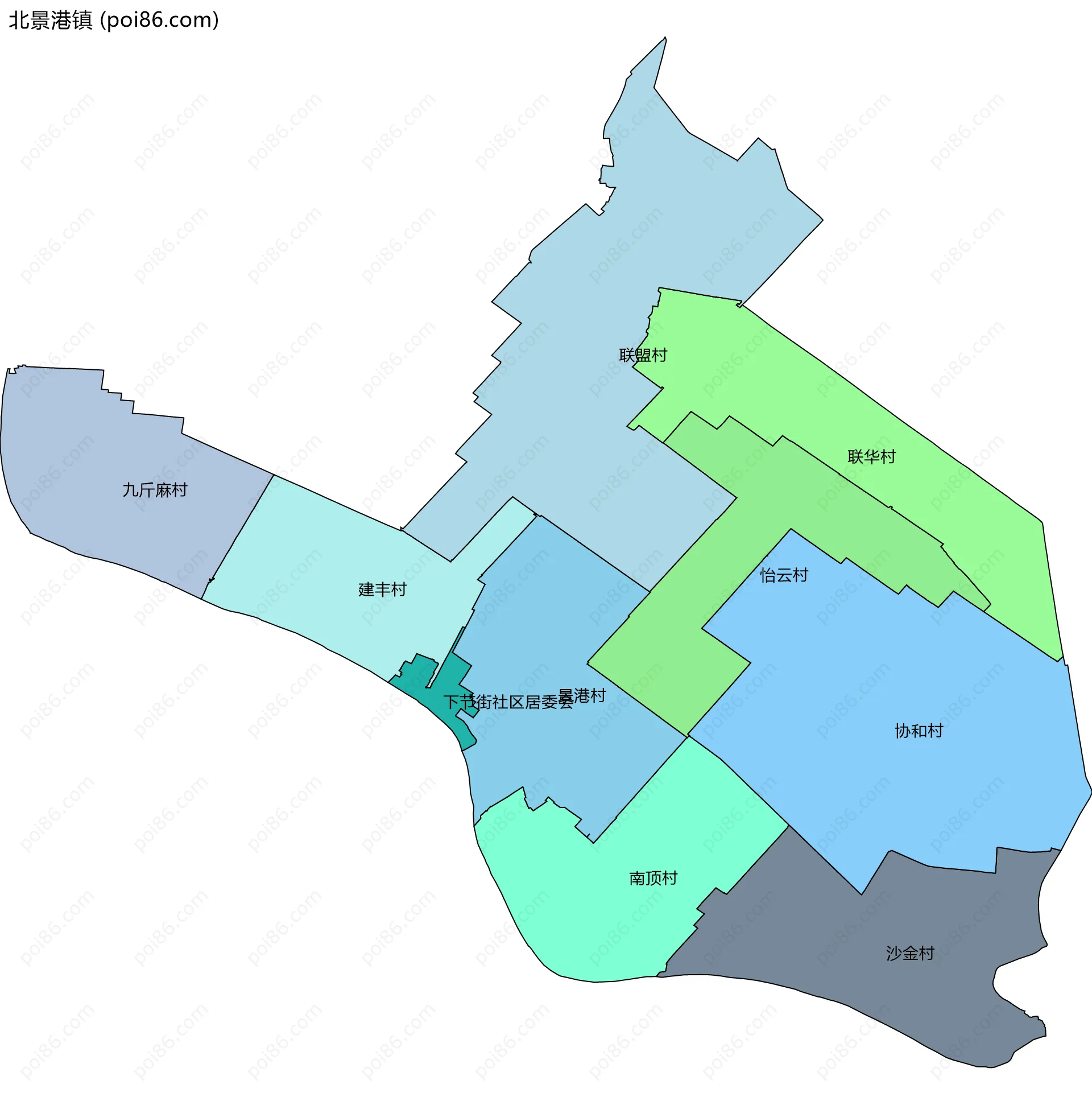 北景港镇边界地图(五级行政区划)