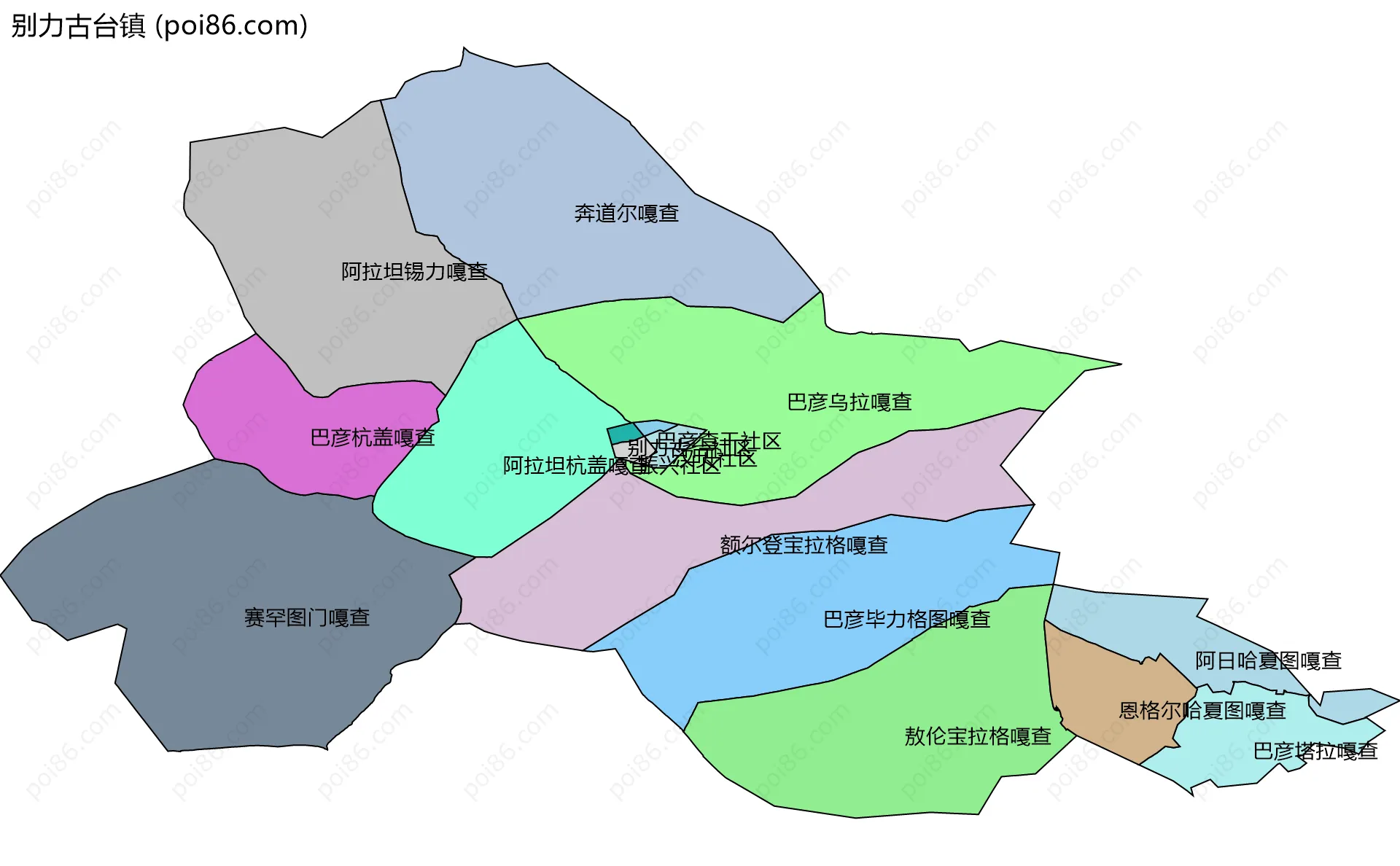 别力古台镇边界地图(五级行政区划)