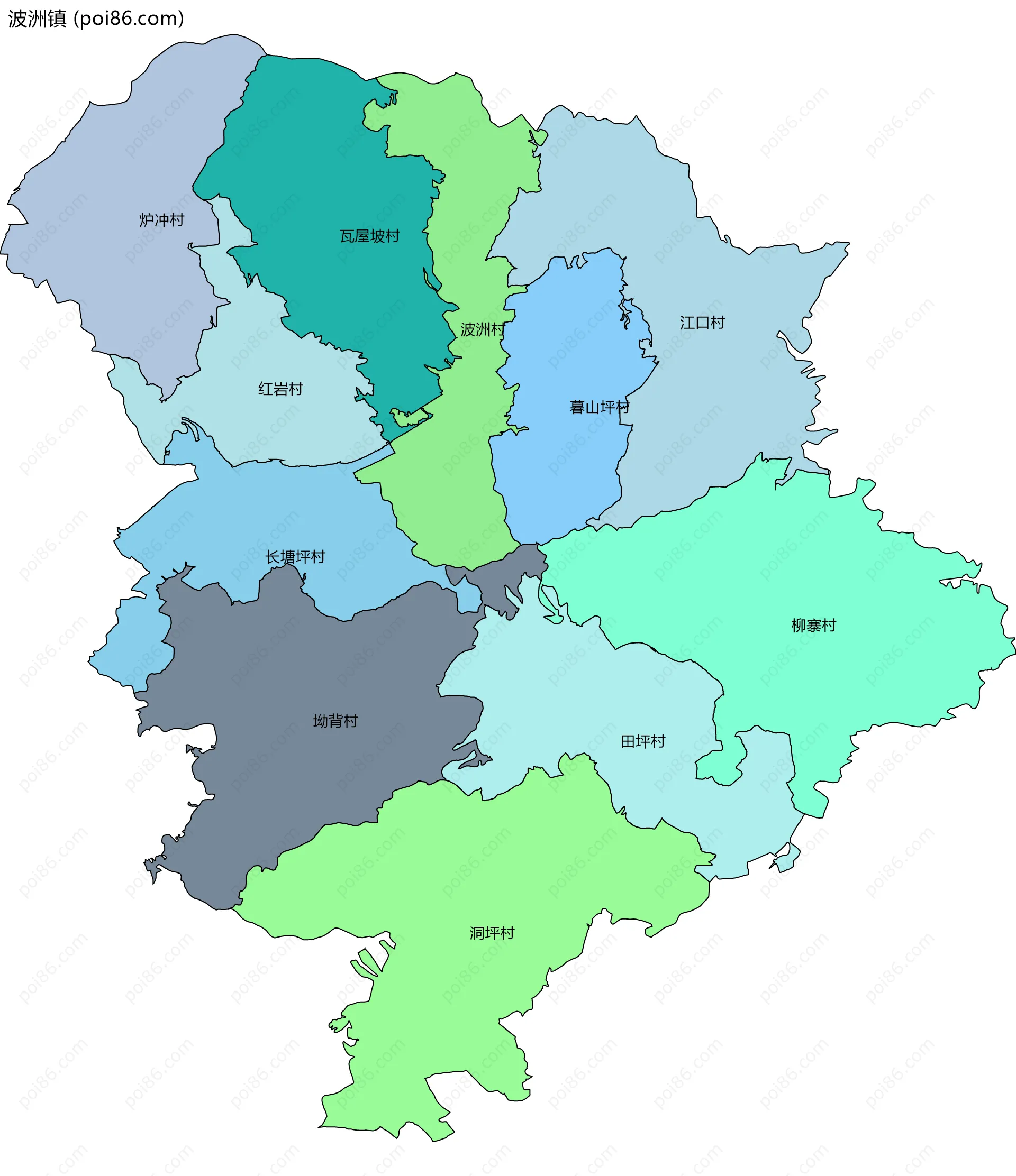 波洲镇边界地图(五级行政区划)