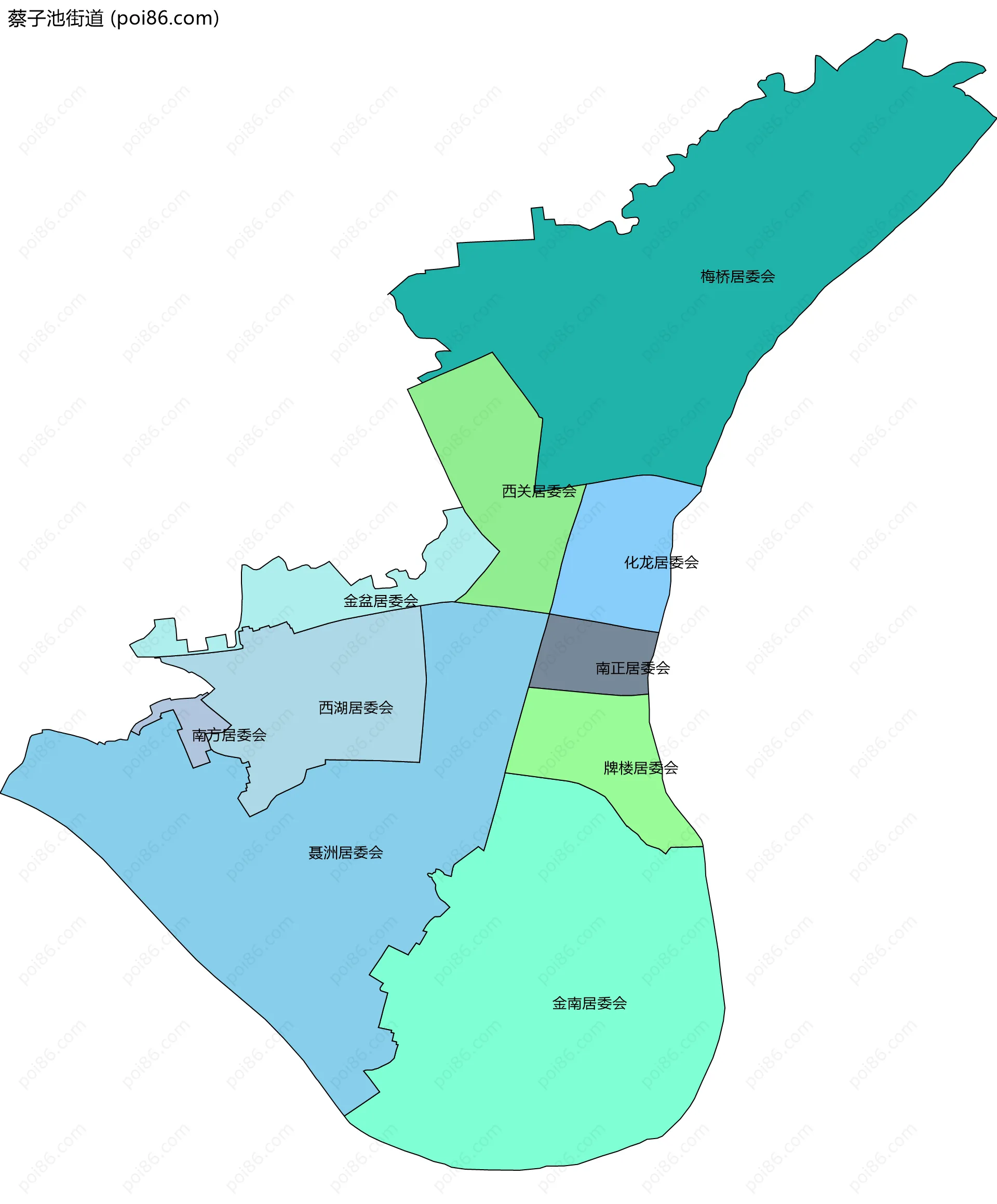 蔡子池街道边界地图(五级行政区划)