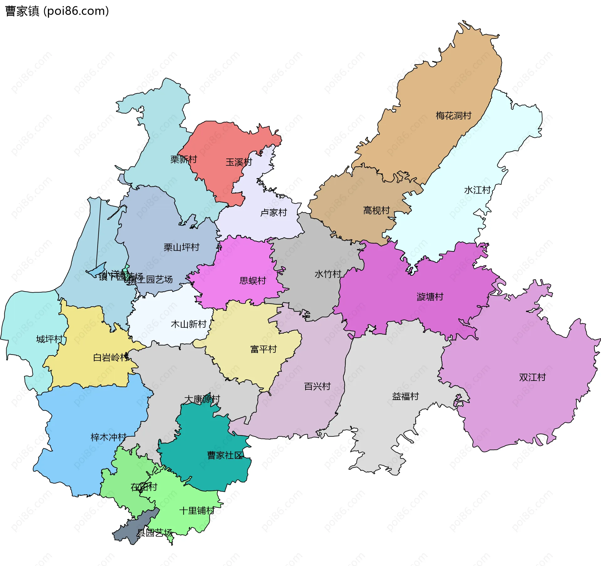 曹家镇边界地图(五级行政区划)