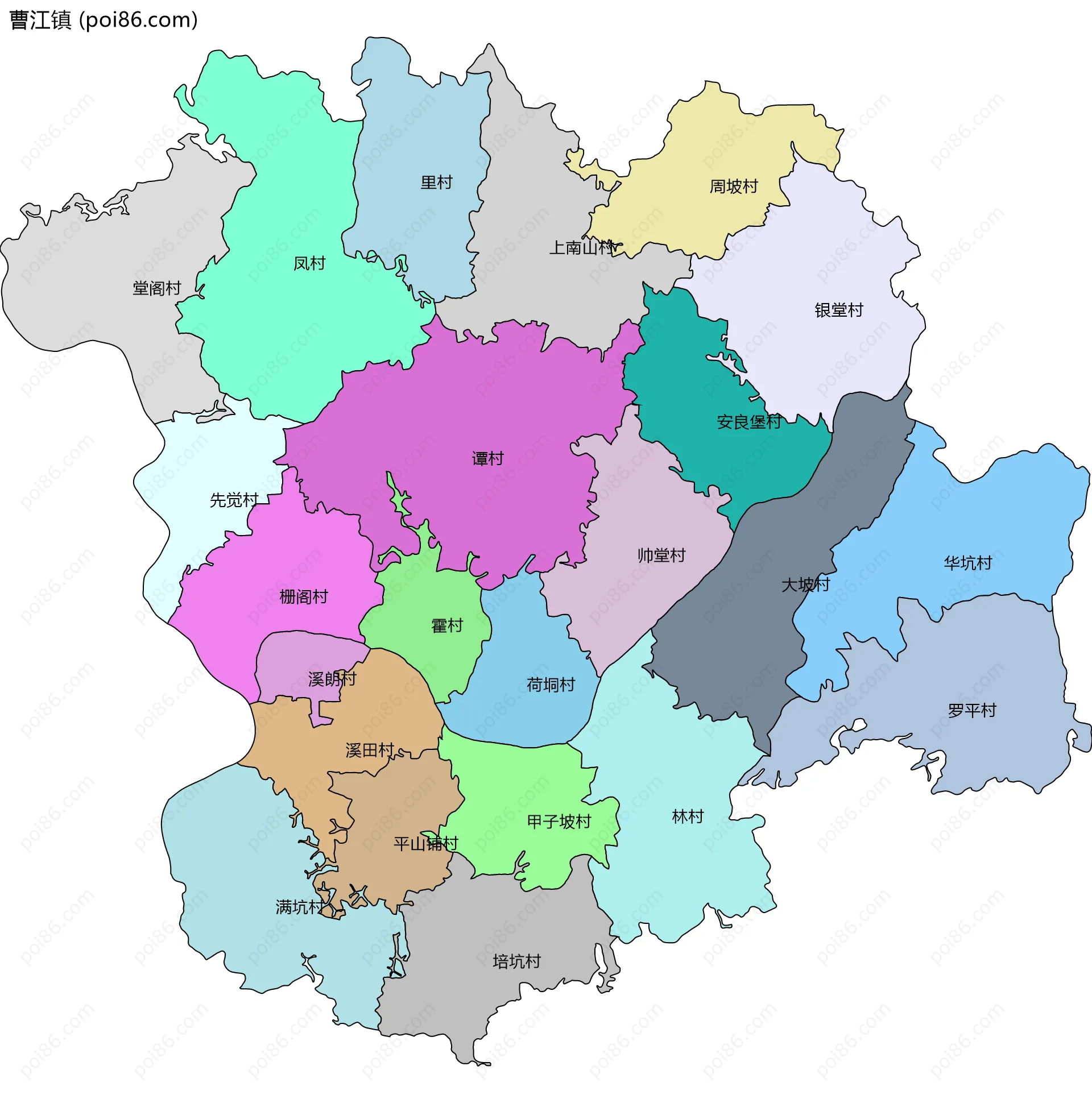 曹江镇边界地图(五级行政区划)