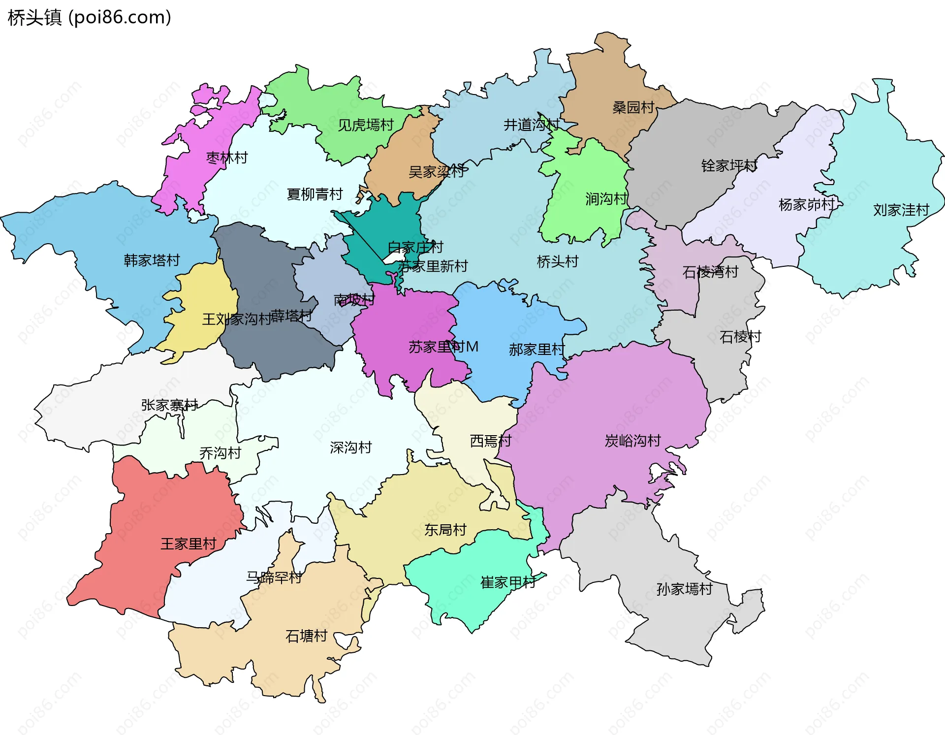 桥头镇边界地图(五级行政区划)
