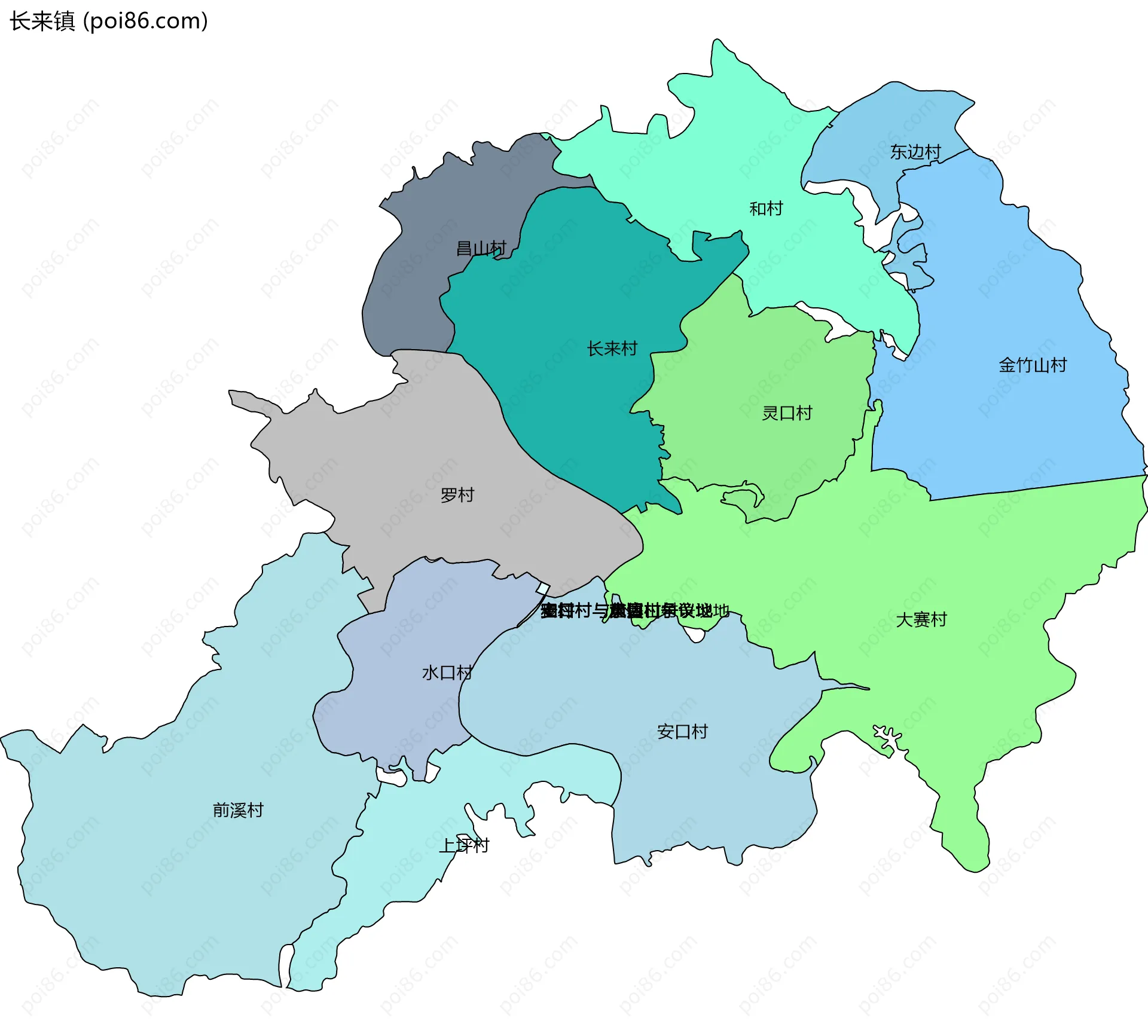 长来镇边界地图(五级行政区划)