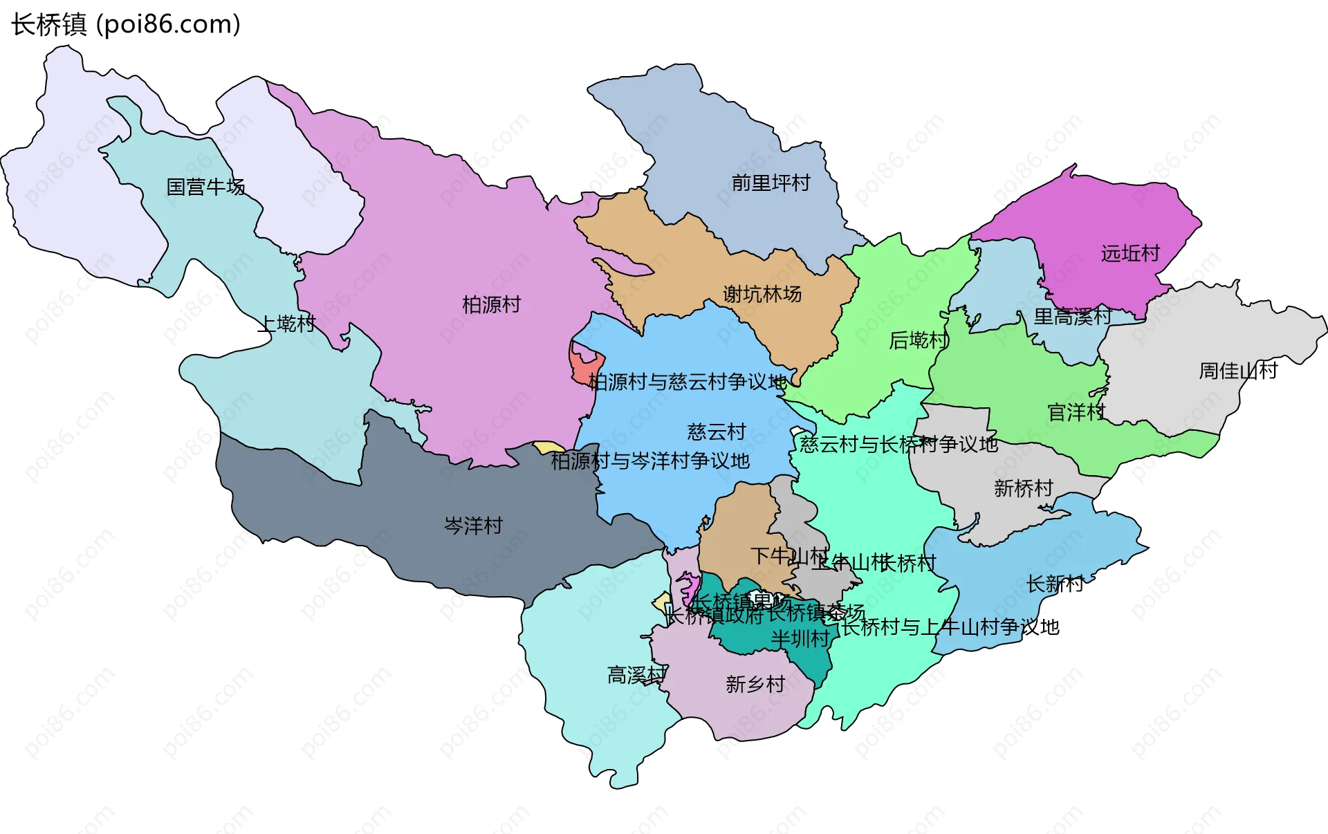 长桥镇边界地图(五级行政区划)