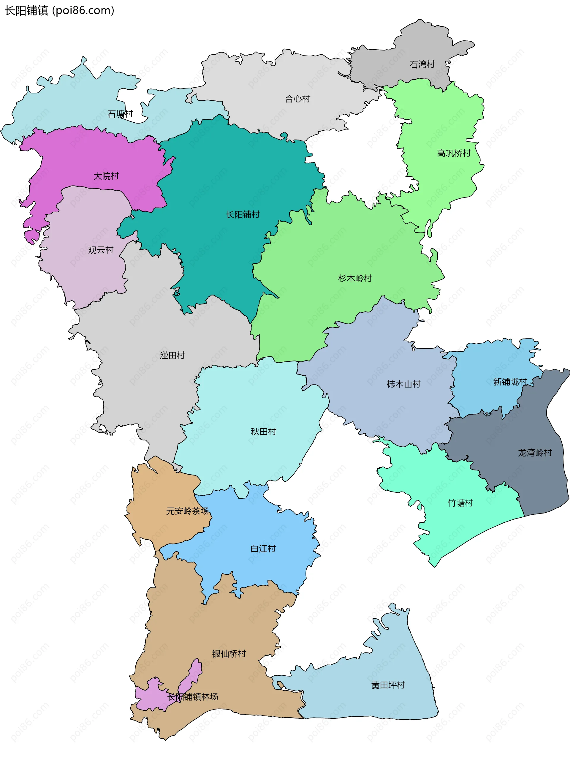 长阳铺镇边界地图(五级行政区划)