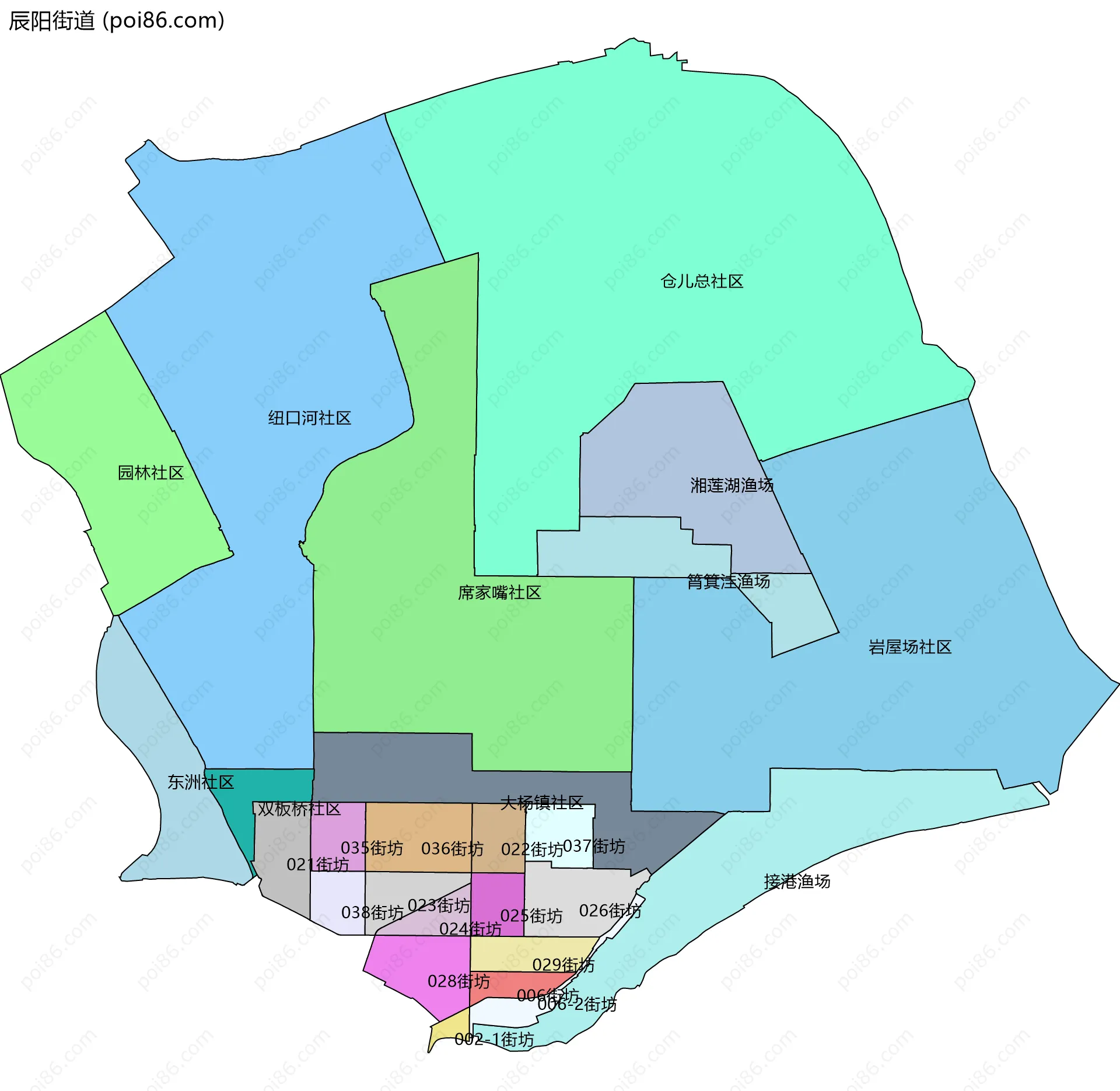 辰阳街道边界地图(五级行政区划)