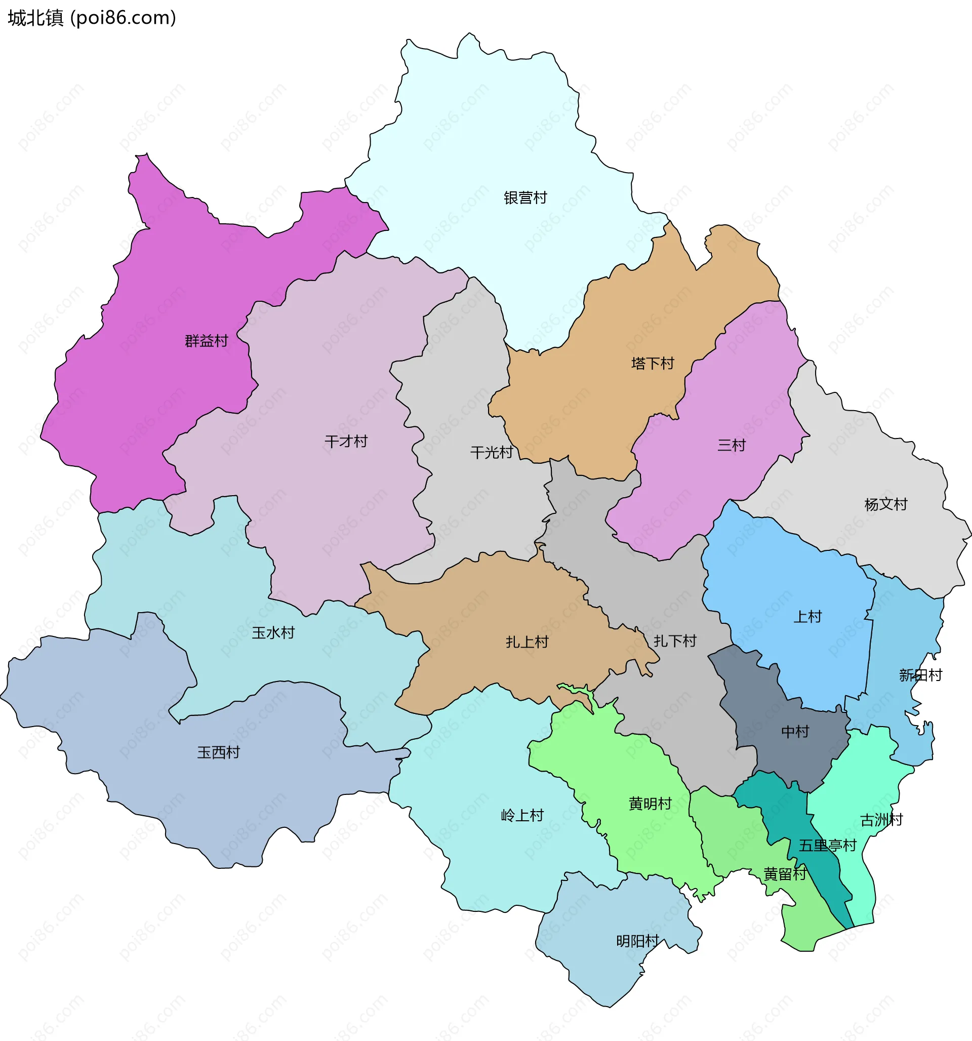 城北镇边界地图(五级行政区划)