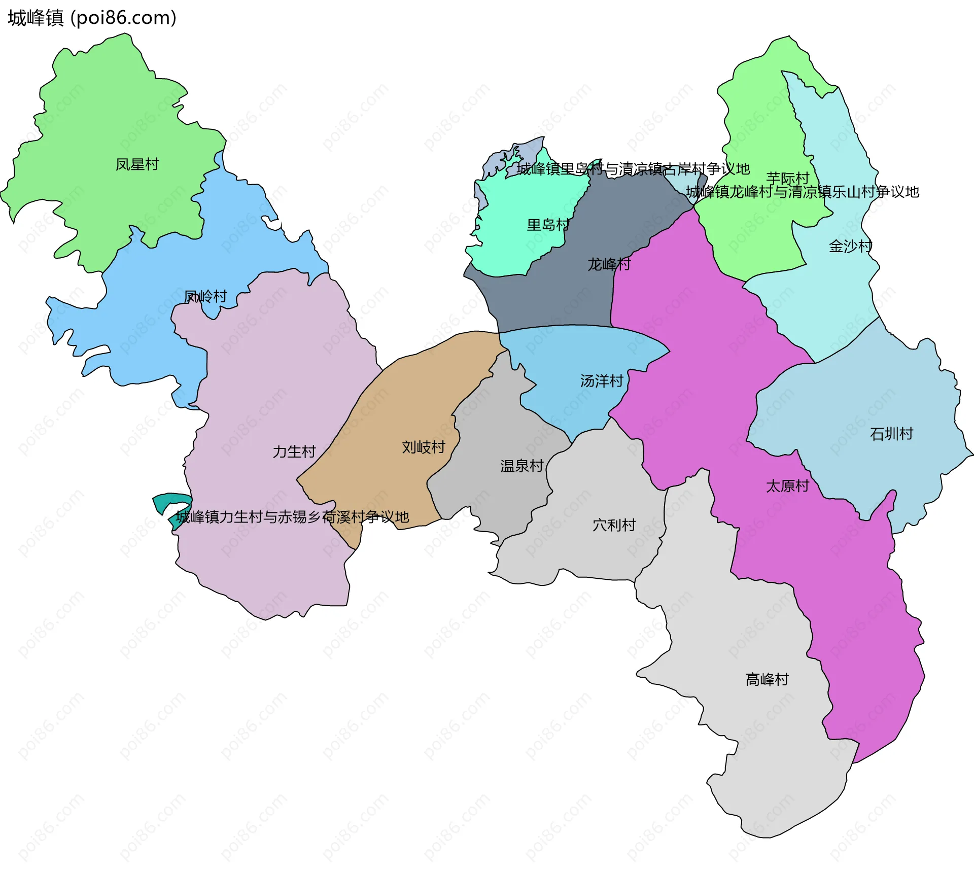 城峰镇边界地图(五级行政区划)