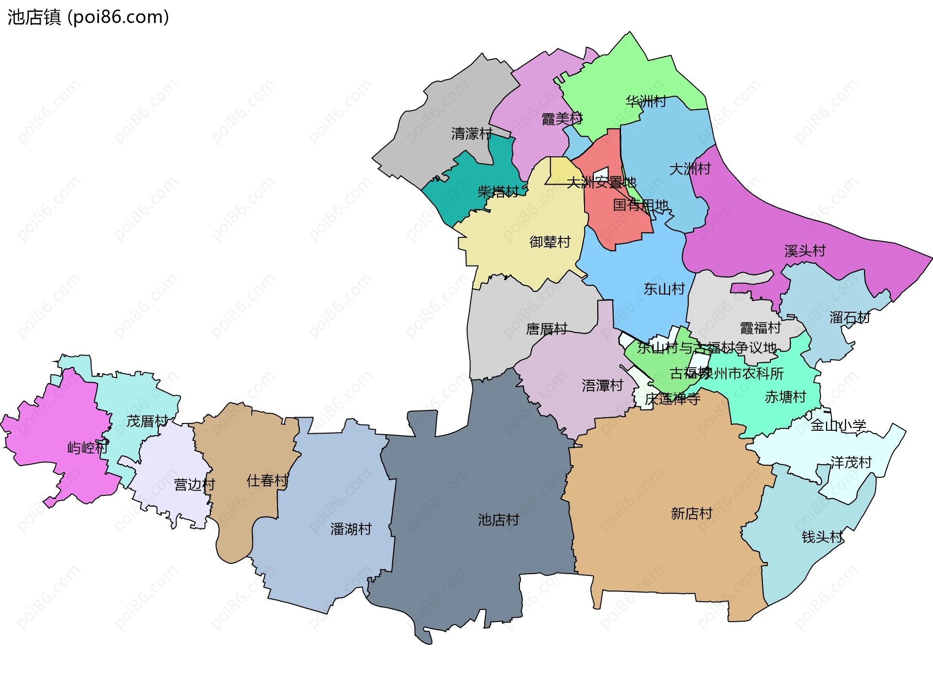 池店镇边界地图(五级行政区划)