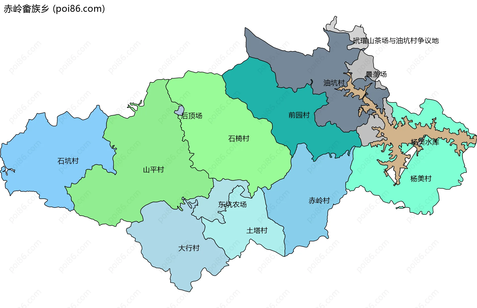 赤岭畲族乡边界地图(五级行政区划)