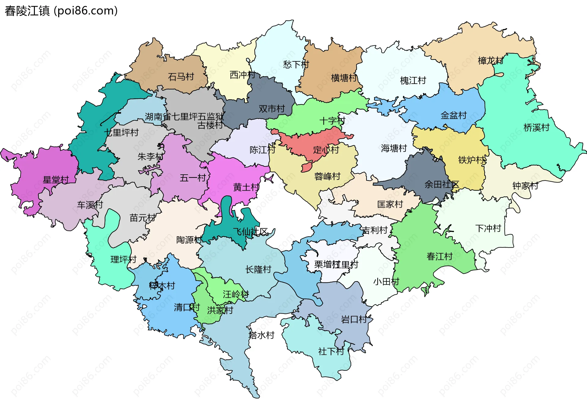 舂陵江镇边界地图(五级行政区划)