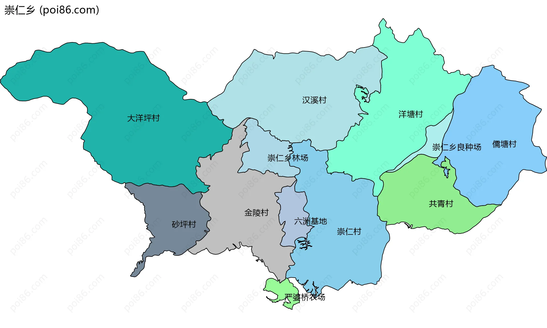 崇仁乡边界地图(五级行政区划)