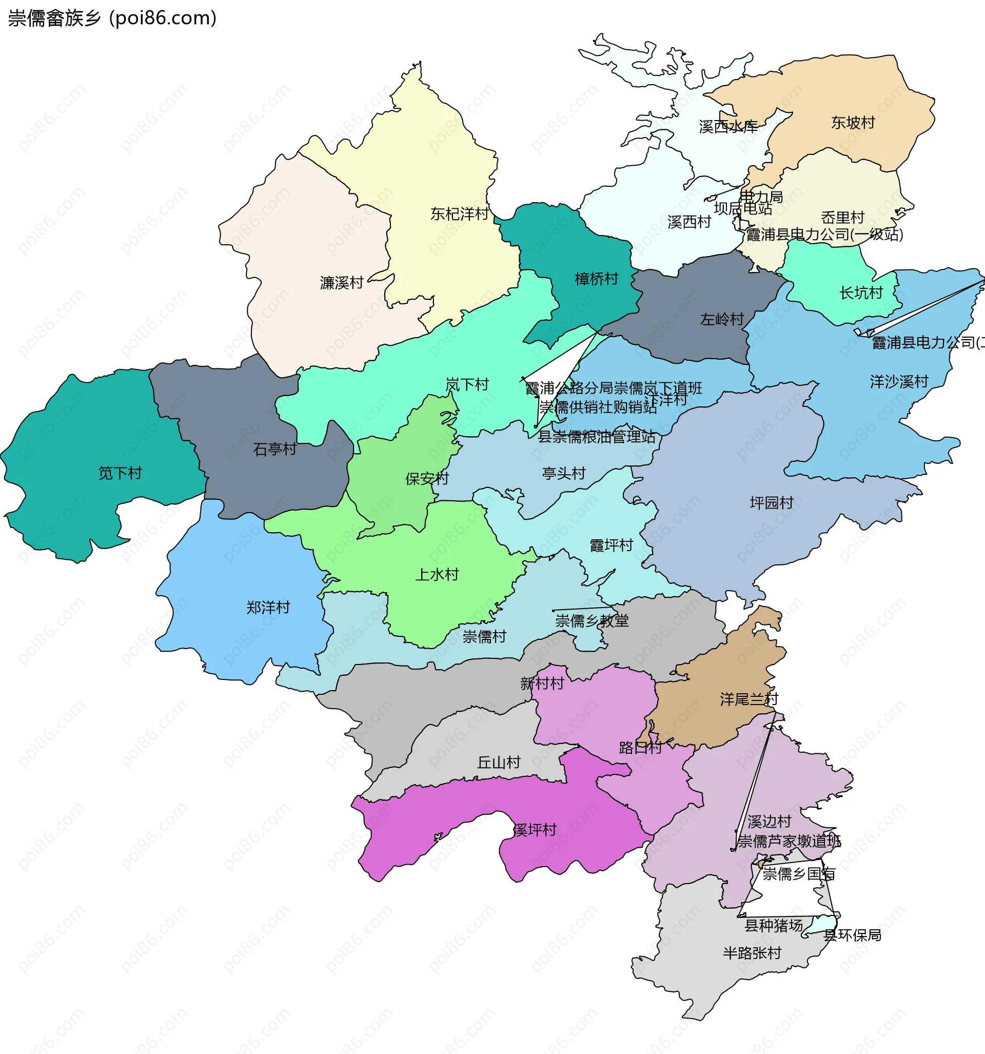 崇儒畲族乡边界地图(五级行政区划)