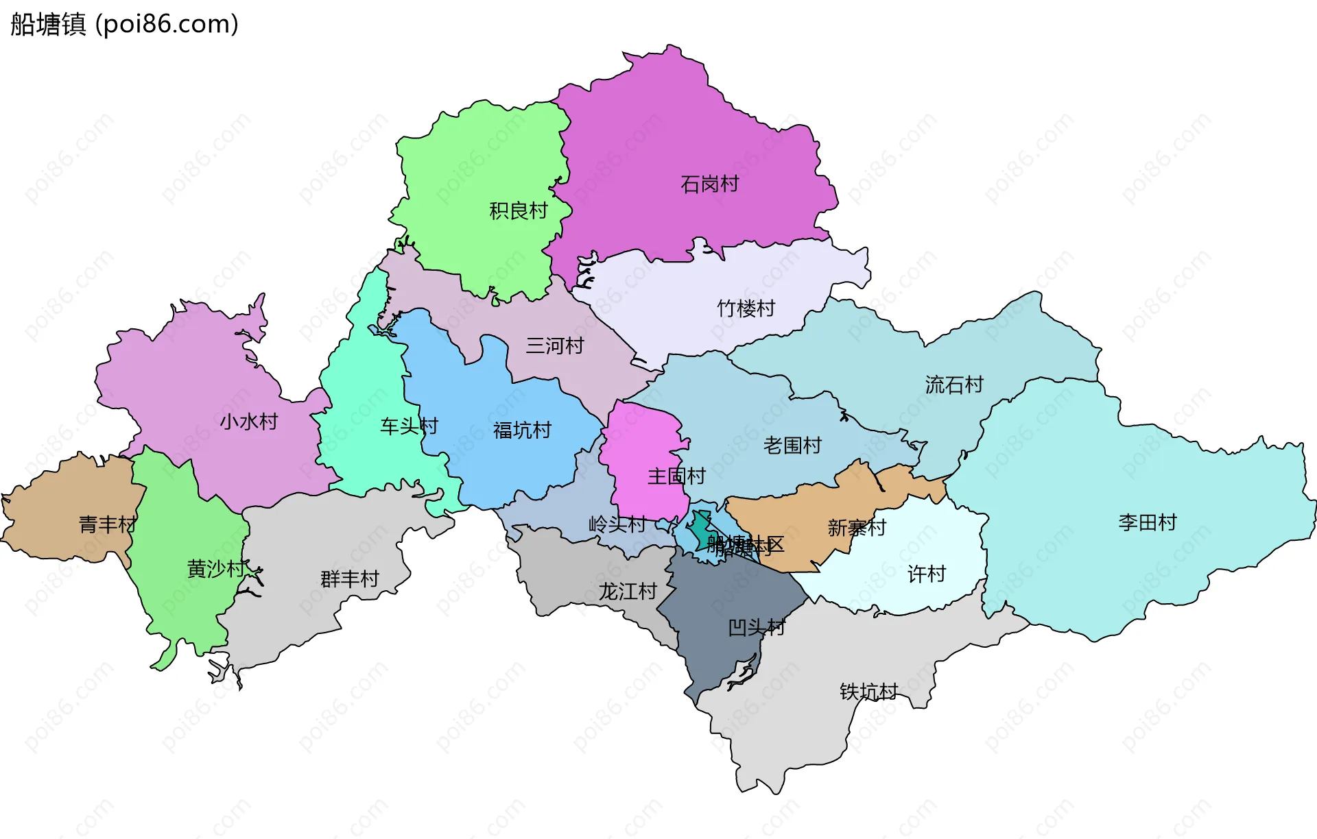 船塘镇边界地图(五级行政区划)