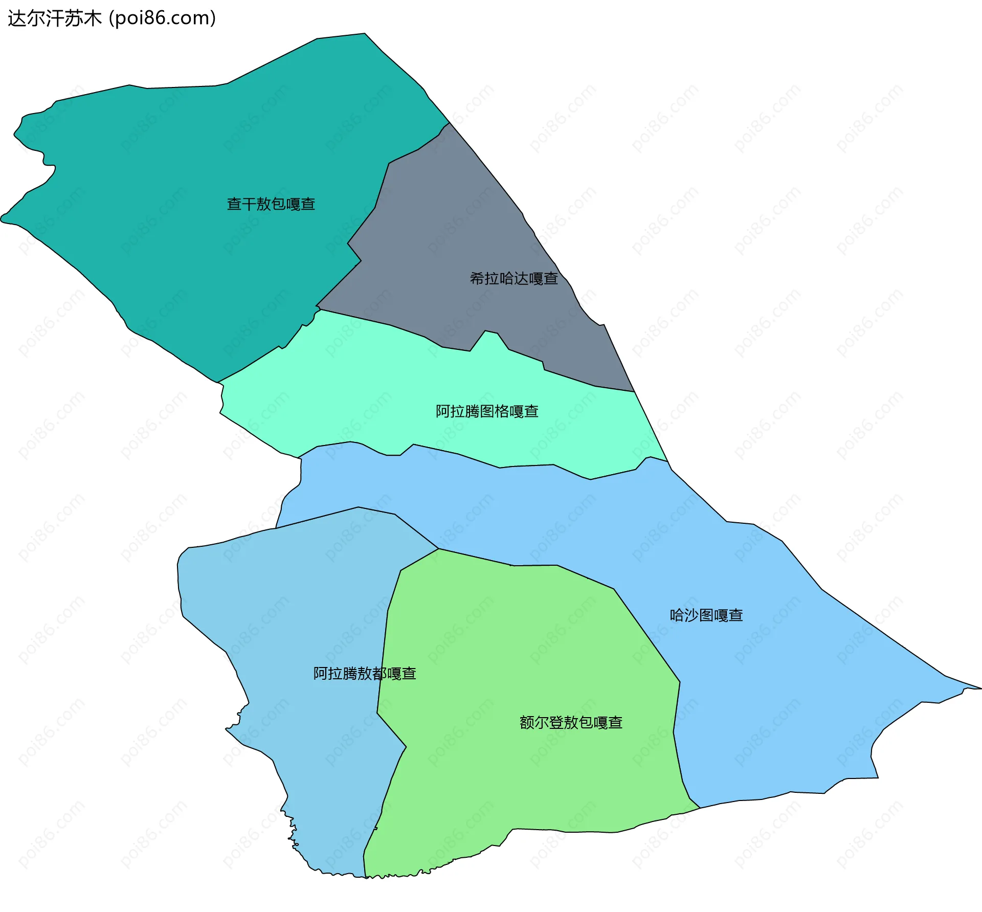 达尔汗苏木边界地图(五级行政区划)