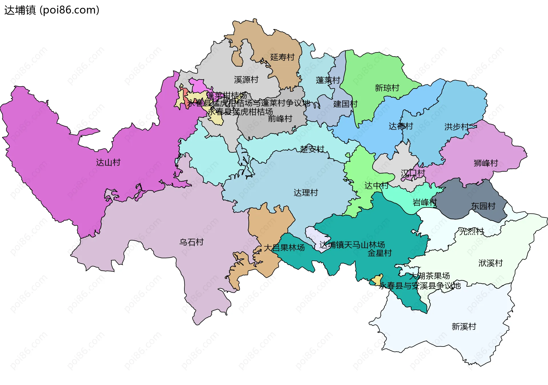 达埔镇边界地图(五级行政区划)
