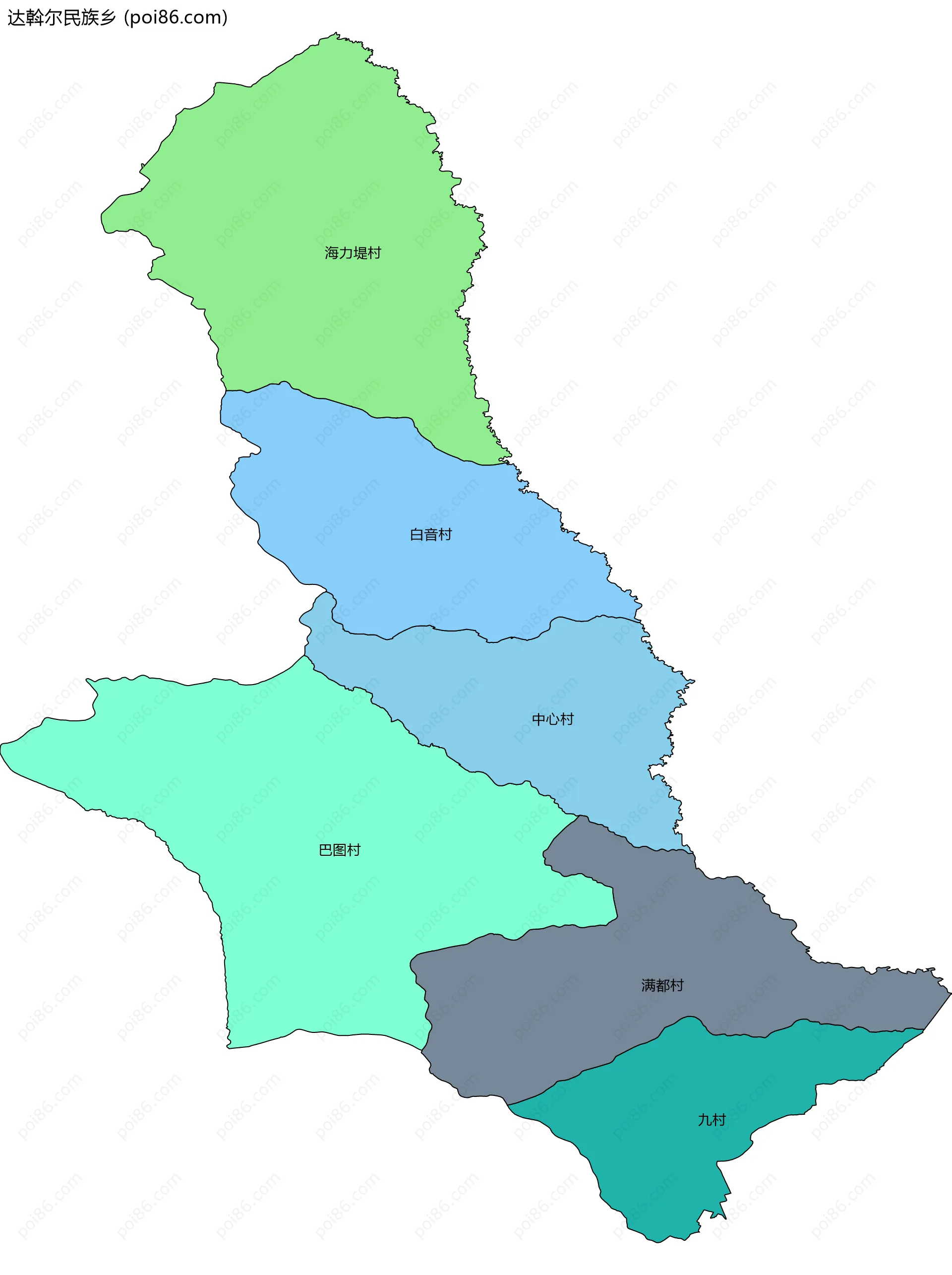 达斡尔民族乡边界地图(五级行政区划)