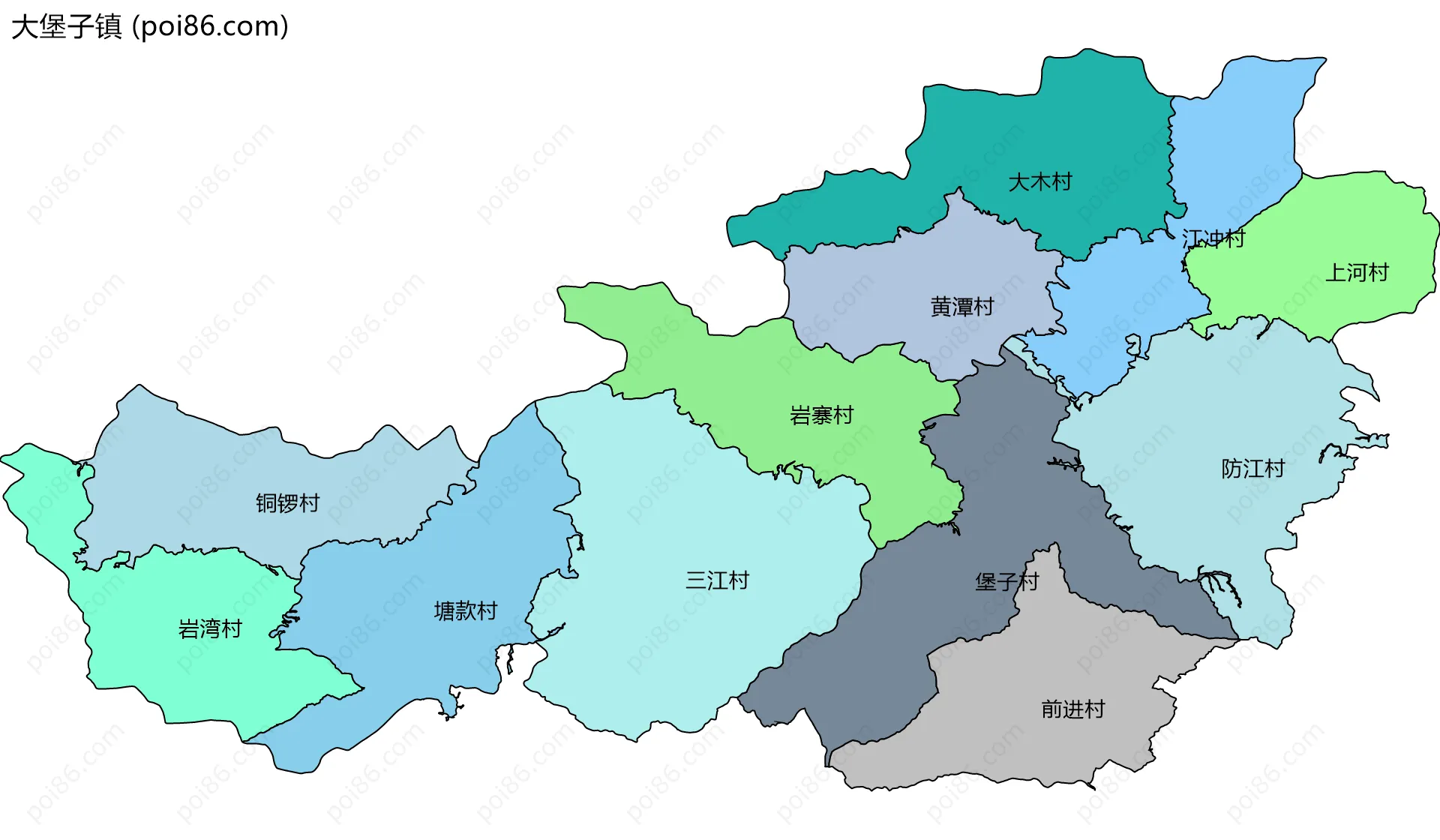 大堡子镇边界地图(五级行政区划)
