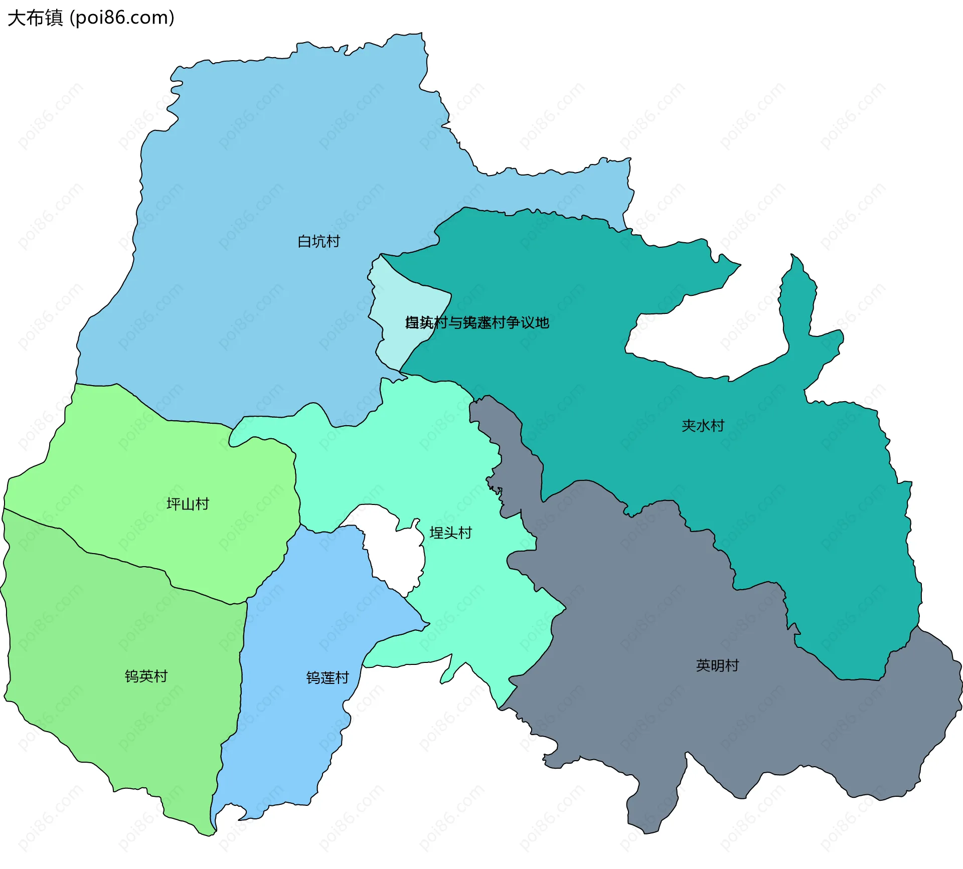 大布镇边界地图(五级行政区划)