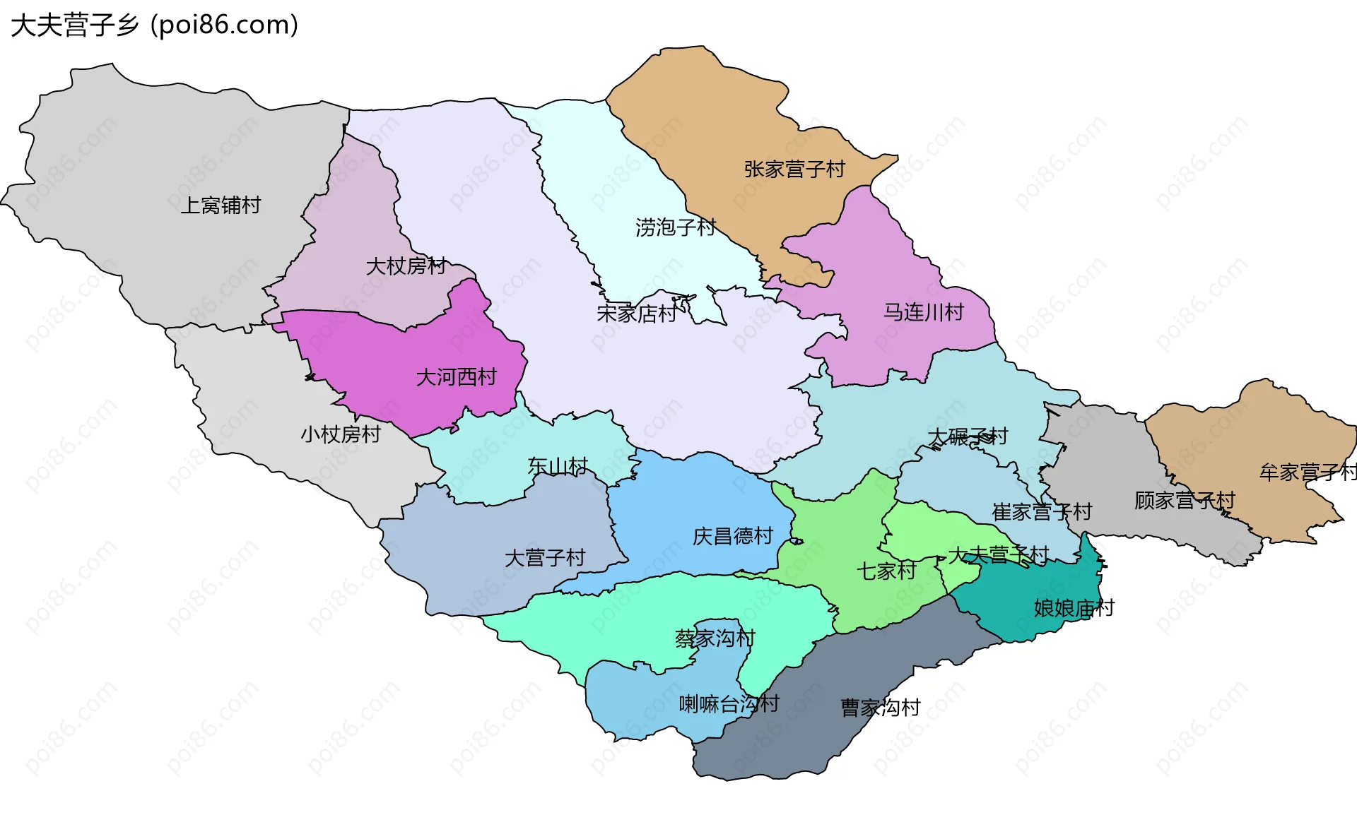 大夫营子乡边界地图(五级行政区划)