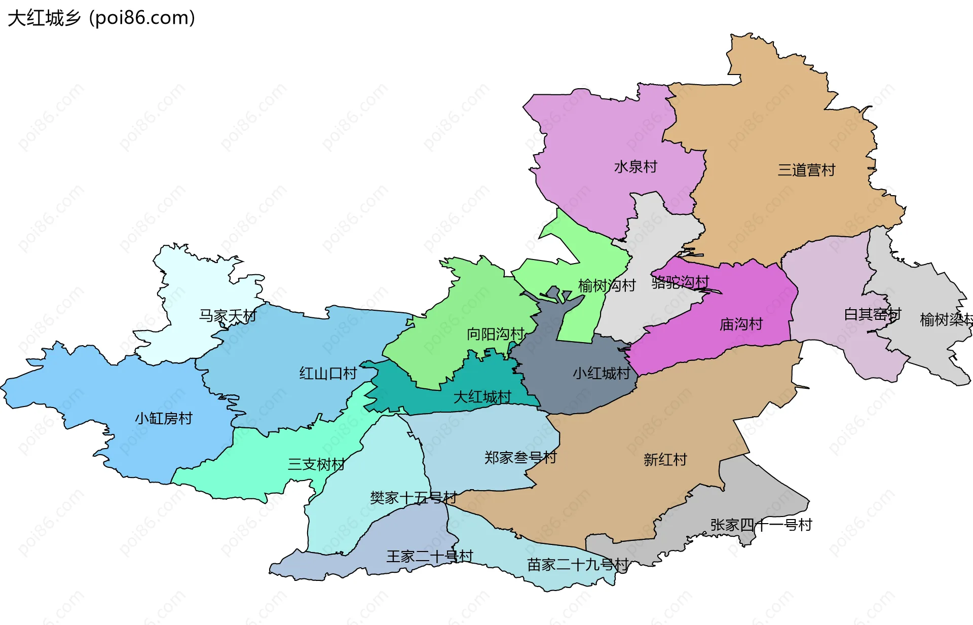大红城乡边界地图(五级行政区划)