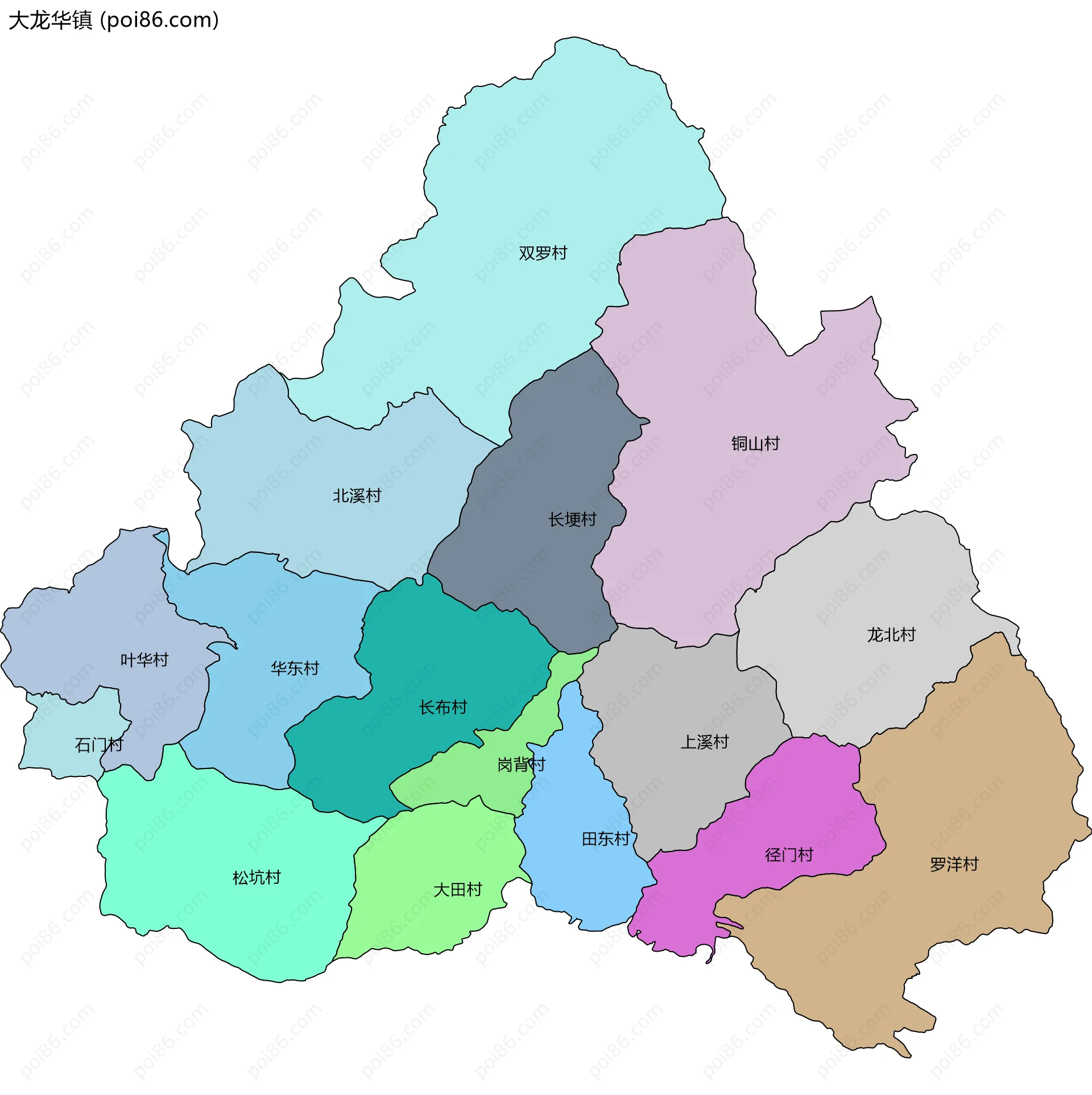 大龙华镇边界地图(五级行政区划)