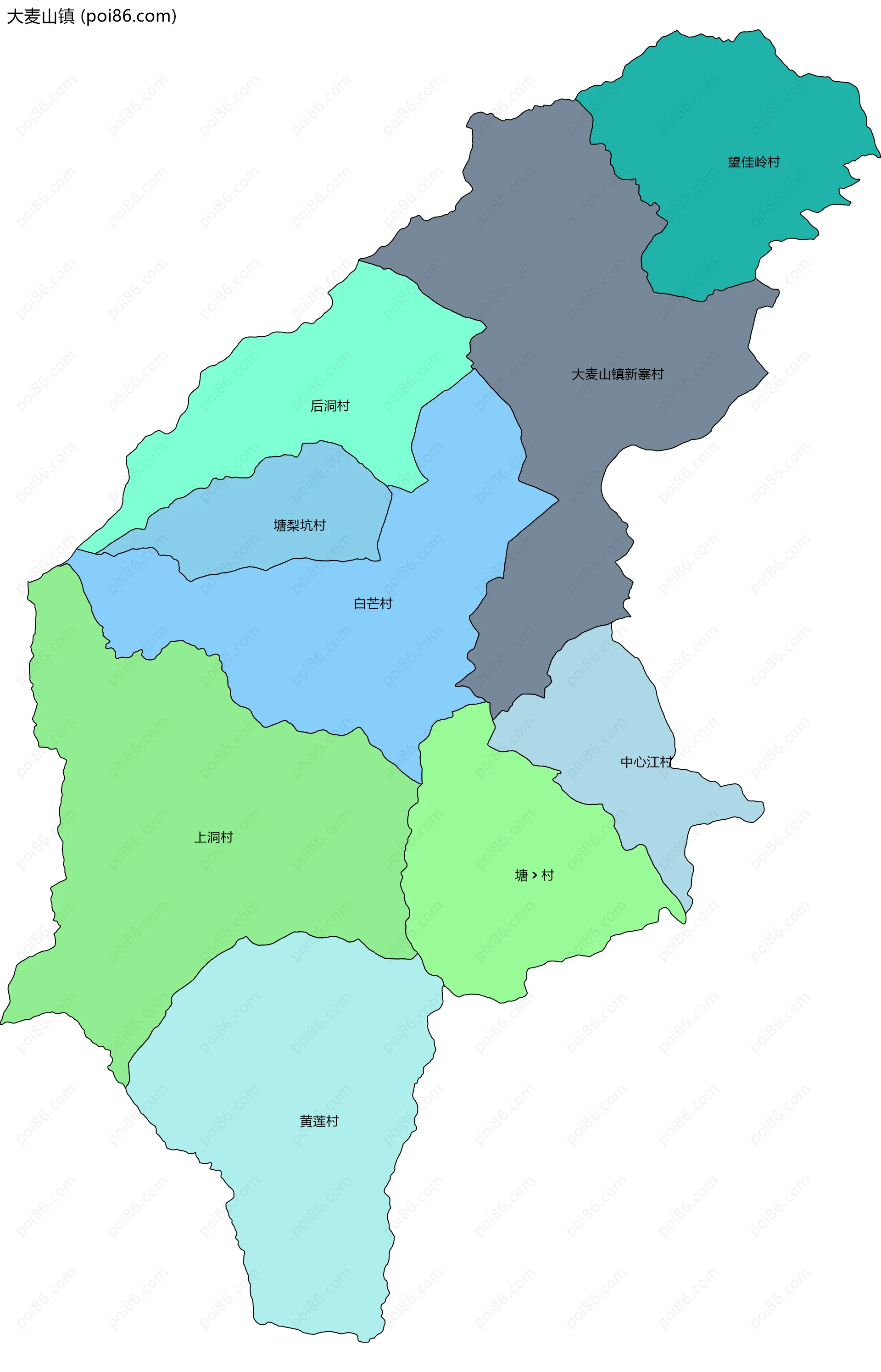 大麦山镇边界地图(五级行政区划)