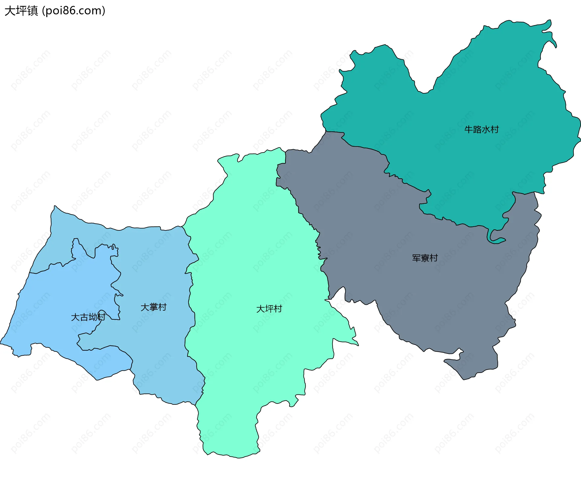 大坪镇边界地图(五级行政区划)