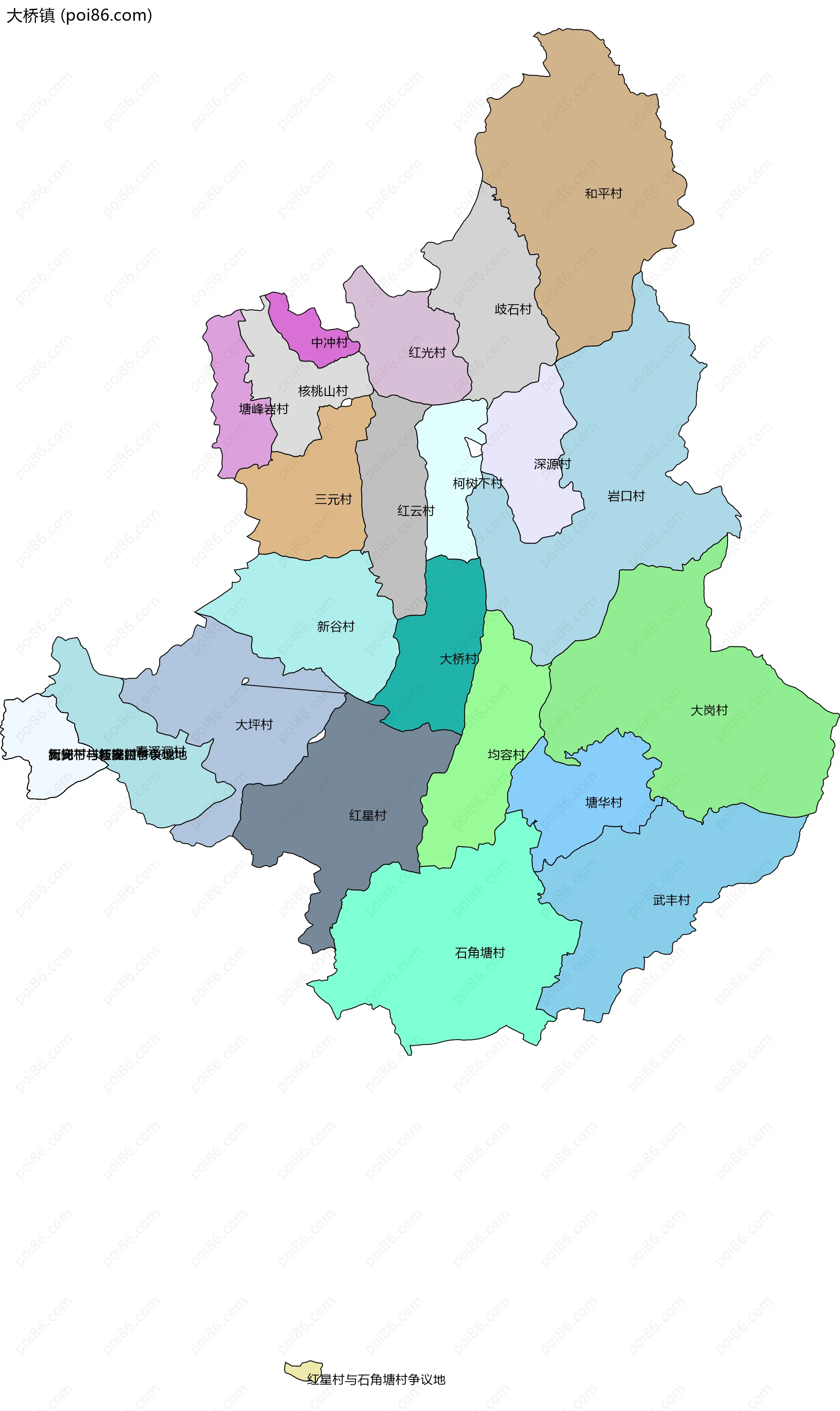 大桥镇边界地图(五级行政区划)