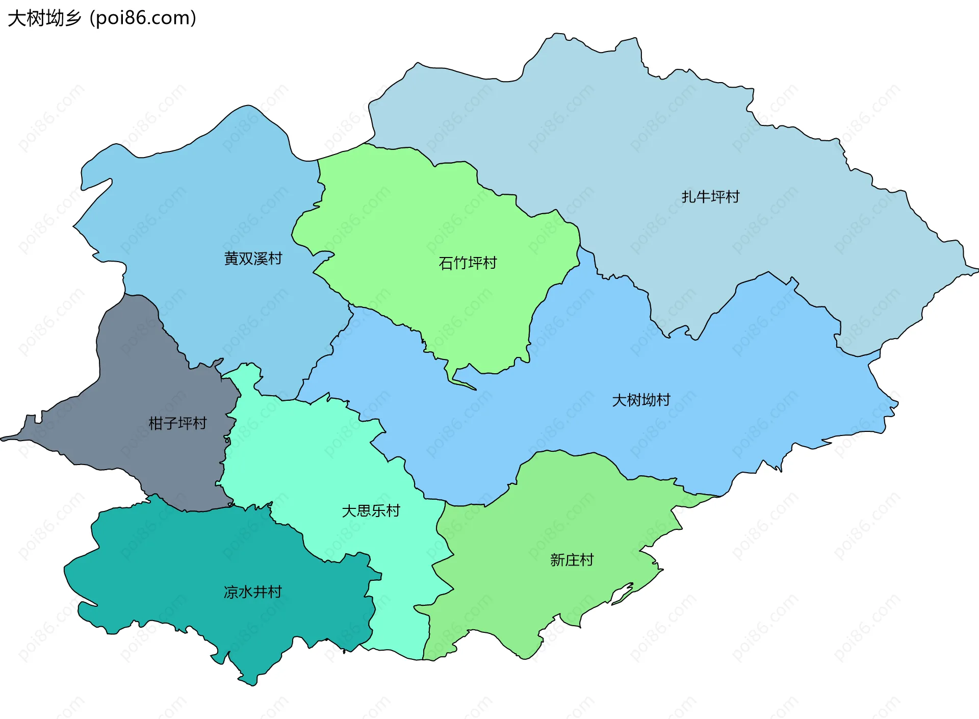 大树坳乡边界地图(五级行政区划)