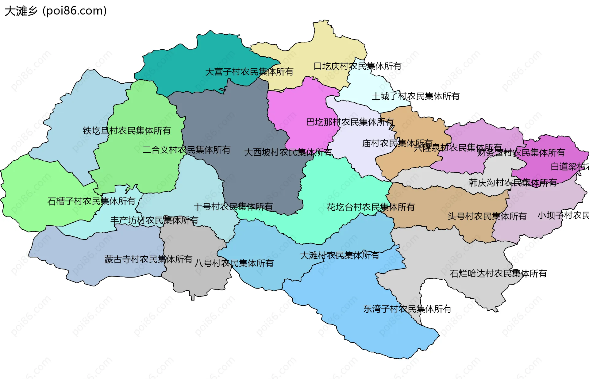 大滩乡边界地图(五级行政区划)