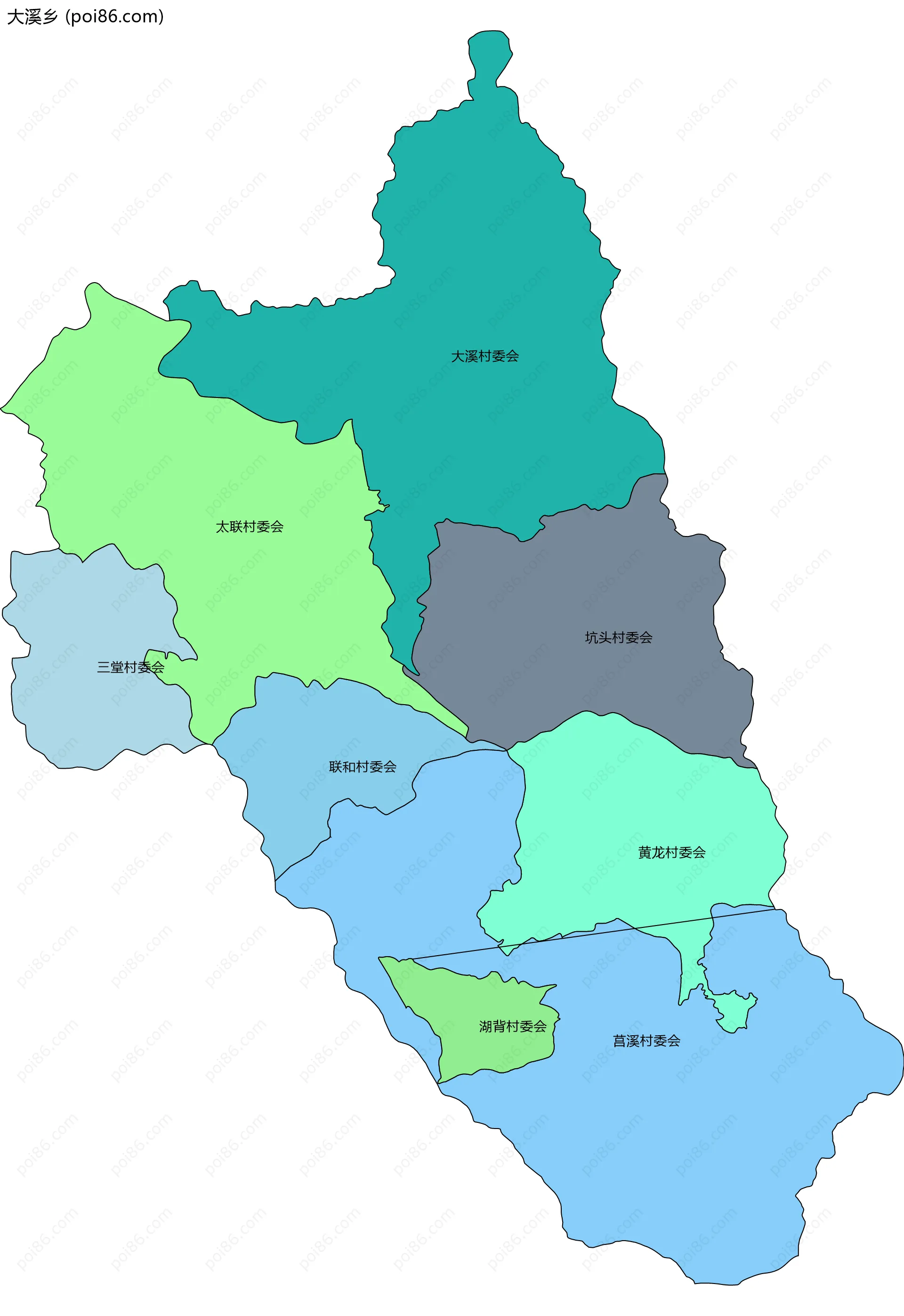大溪乡边界地图(五级行政区划)