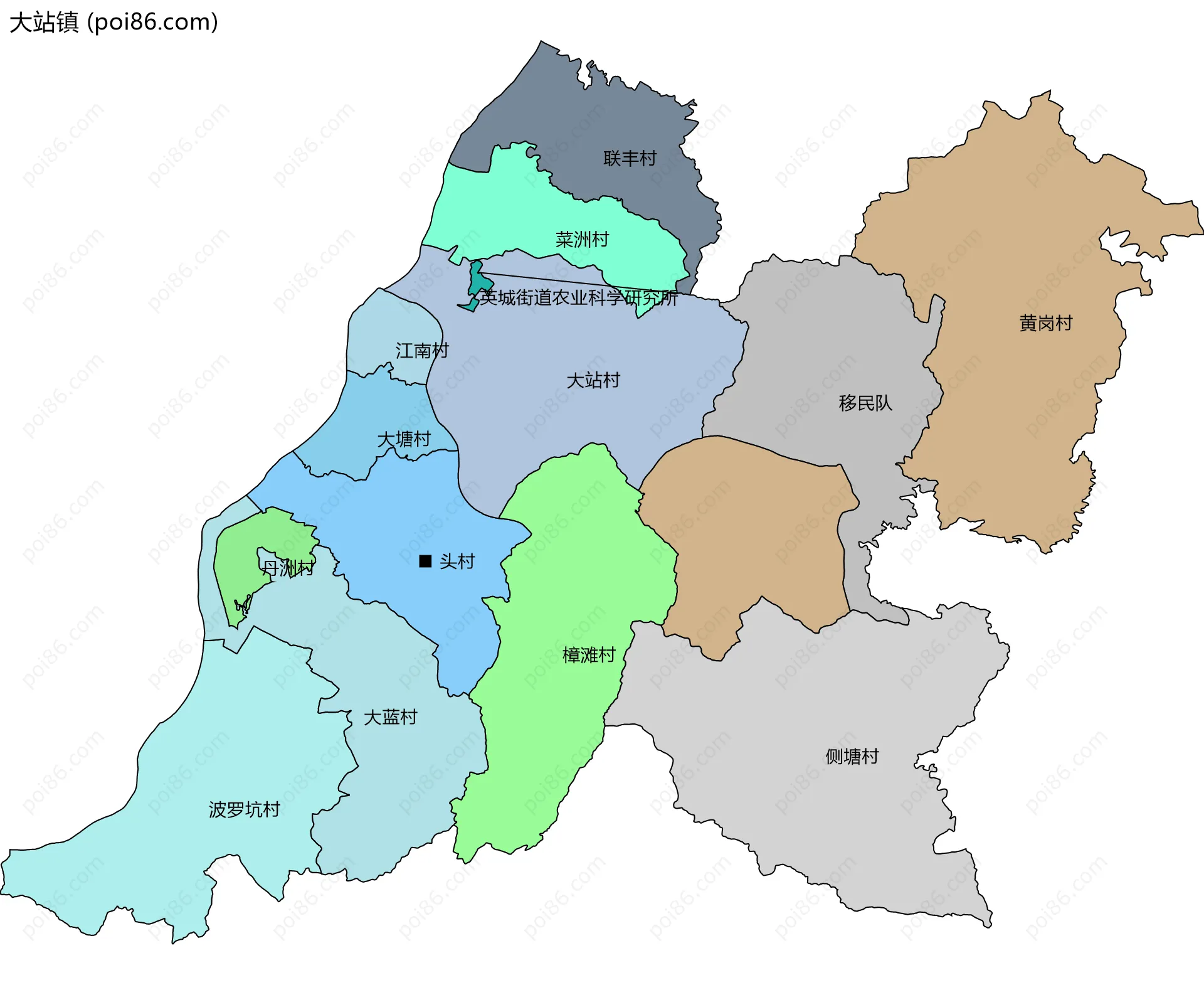 大站镇边界地图(五级行政区划)