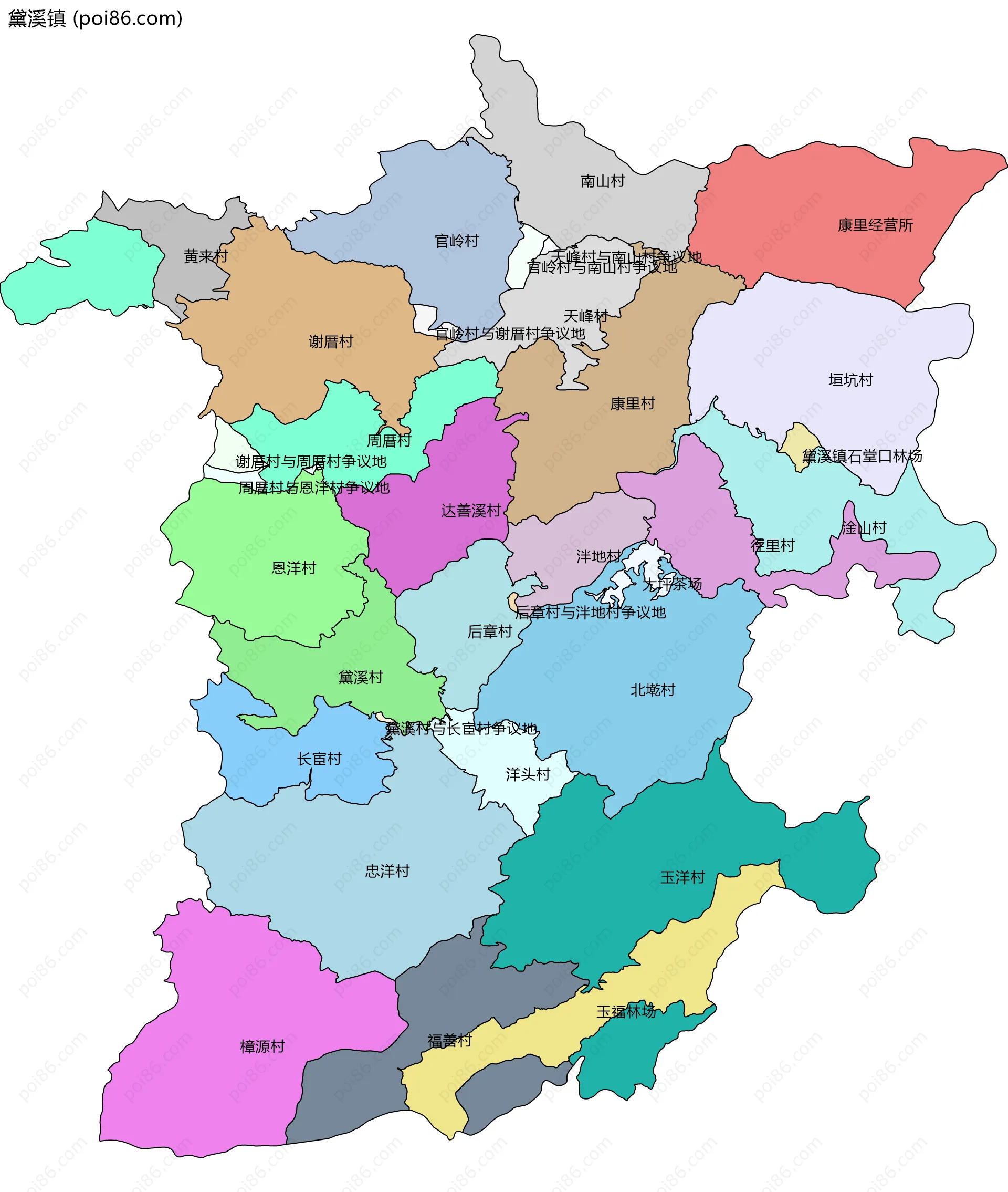 黛溪镇边界地图(五级行政区划)