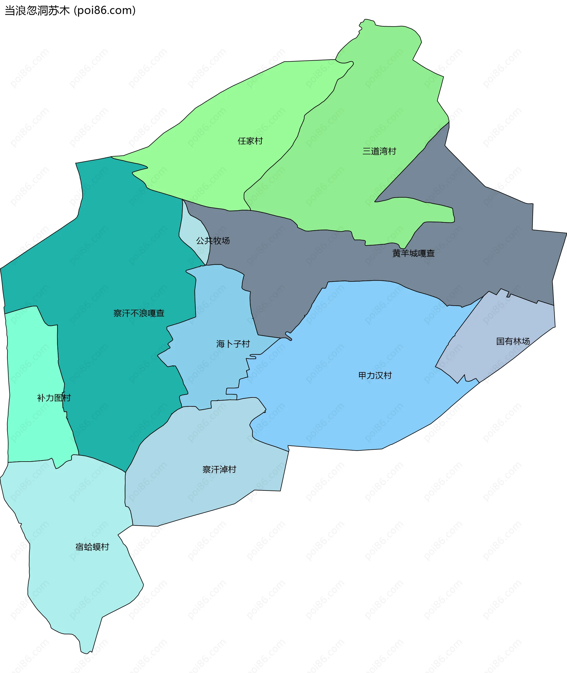 当浪忽洞苏木边界地图(五级行政区划)