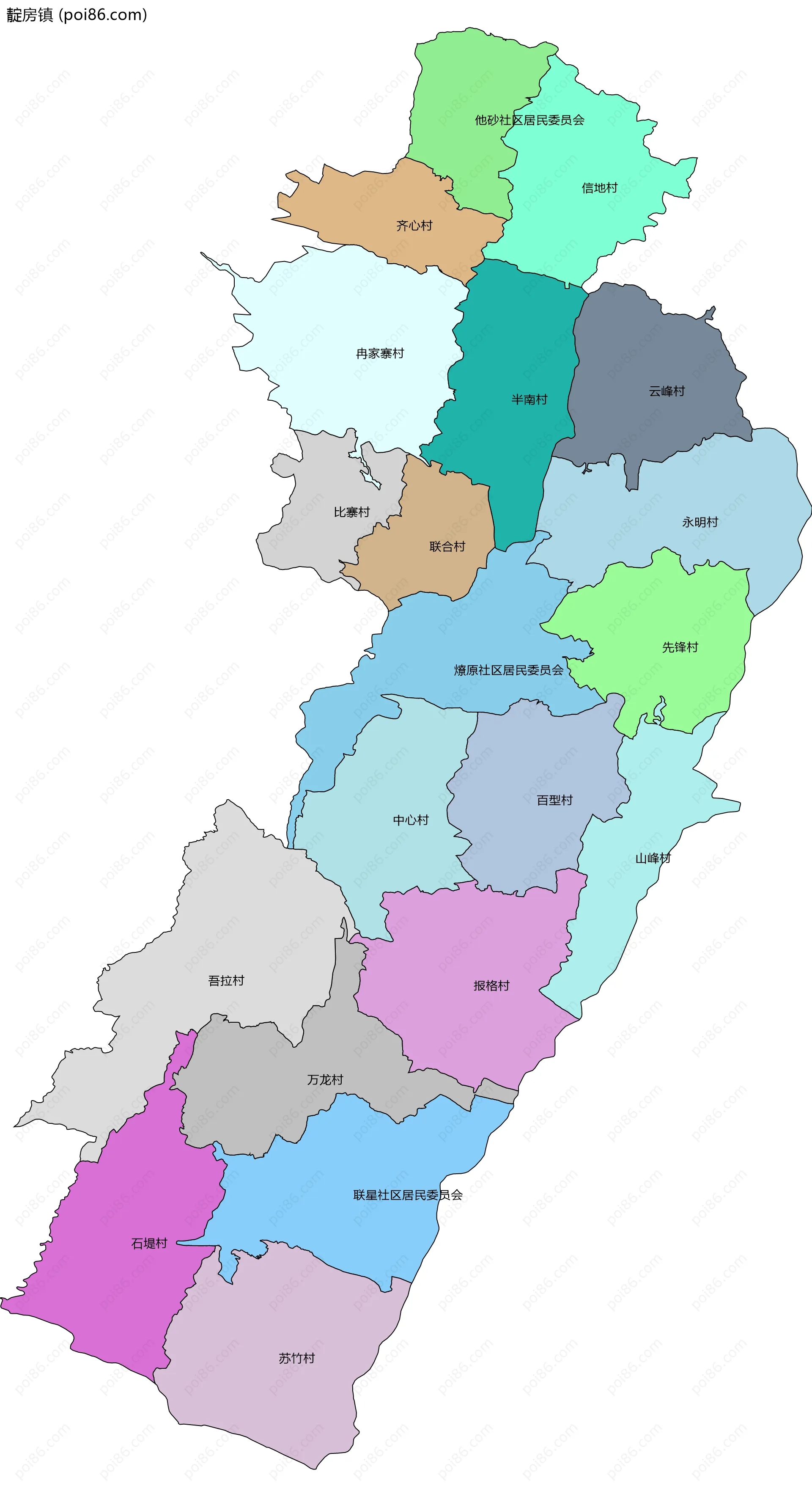 靛房镇边界地图(五级行政区划)