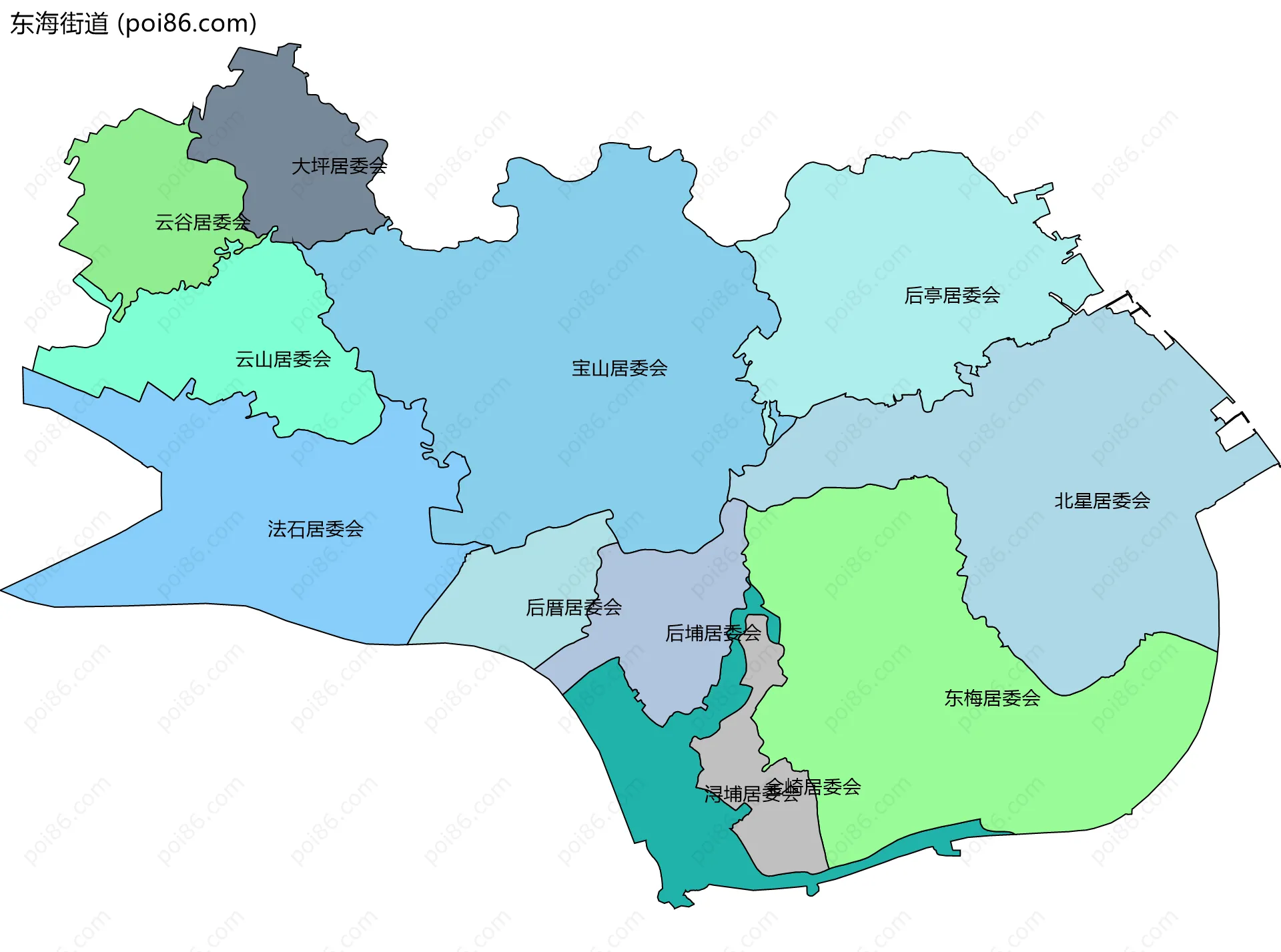 东海街道边界地图(五级行政区划)