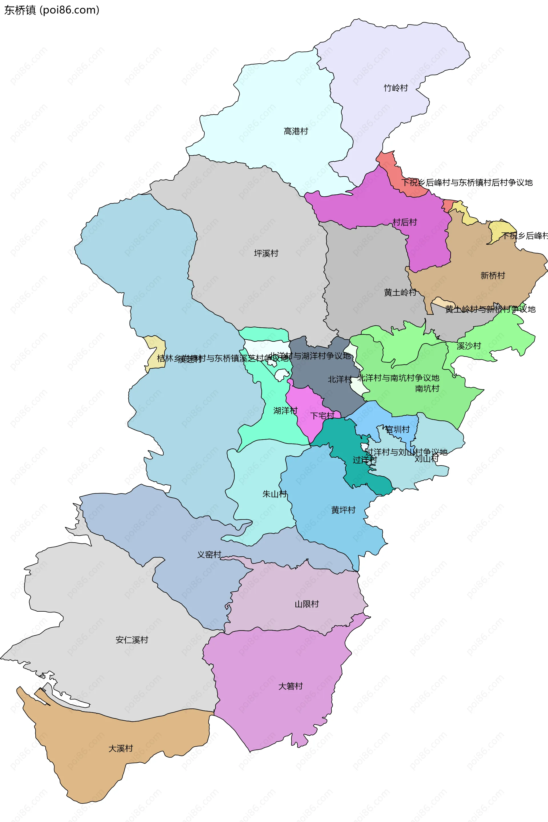 东桥镇边界地图(五级行政区划)