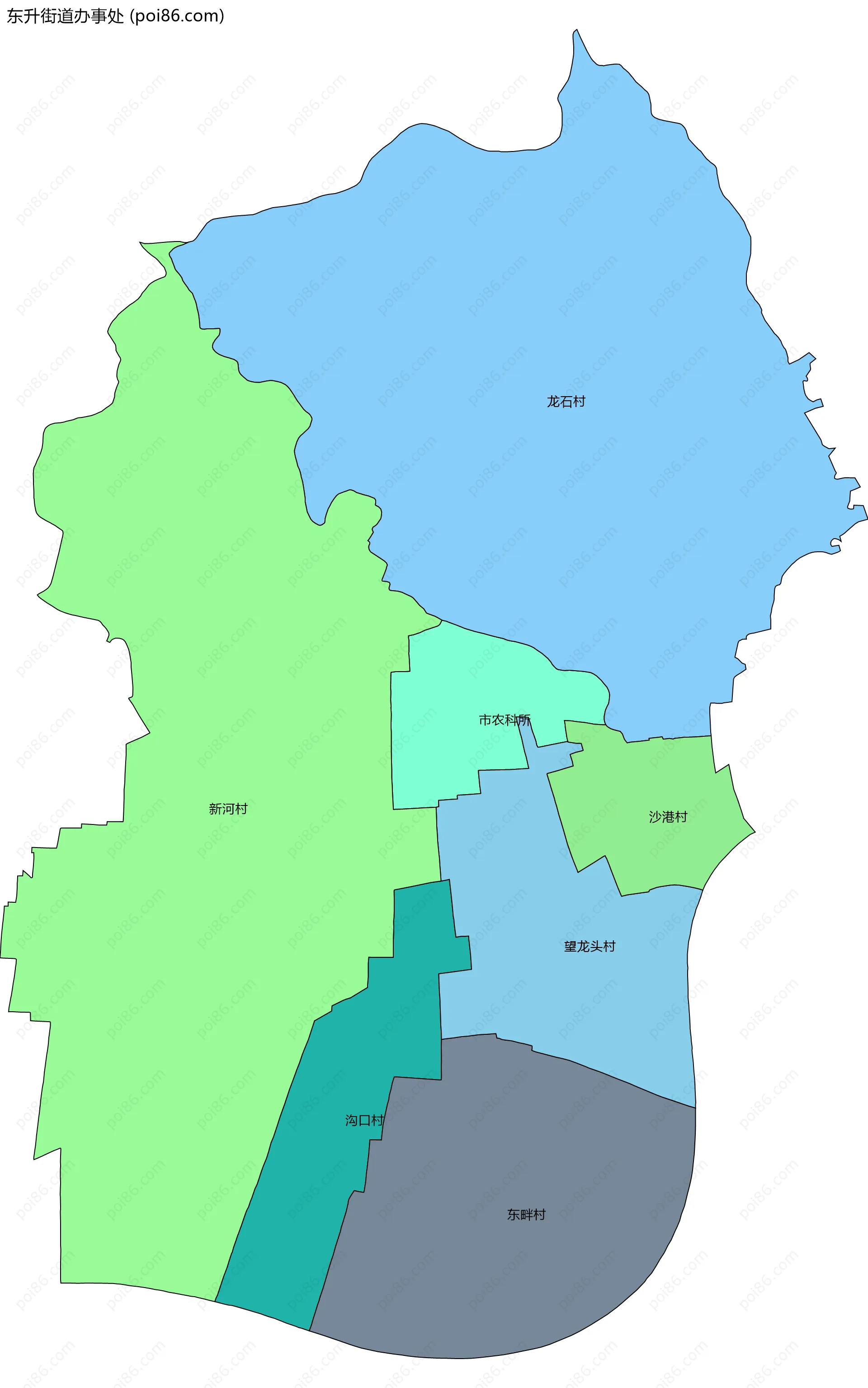 东升街道办事处边界地图(五级行政区划)
