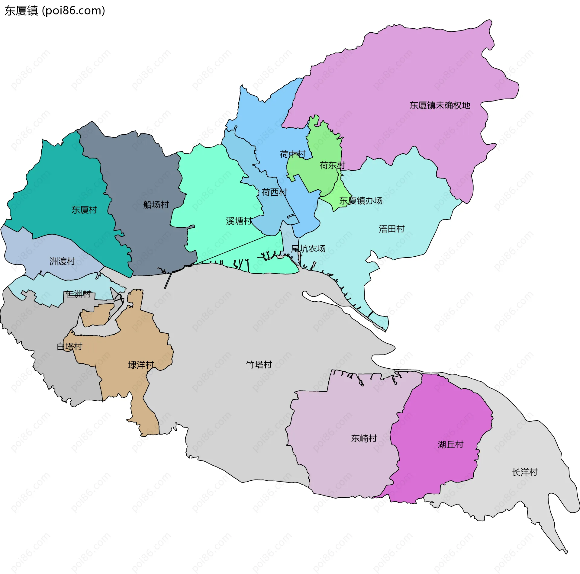 东厦镇边界地图(五级行政区划)