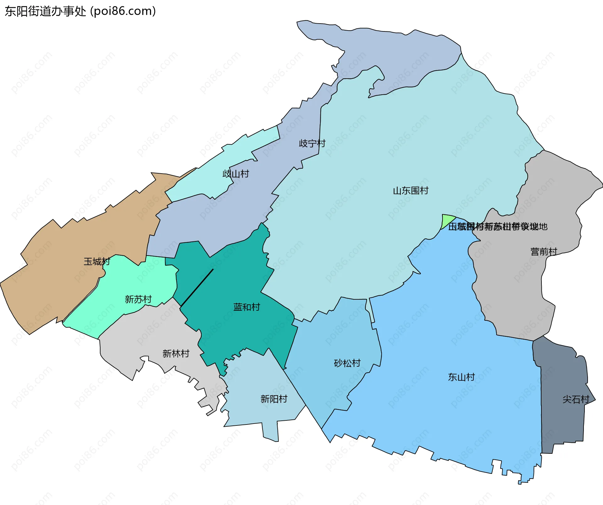 东阳街道办事处边界地图(五级行政区划)