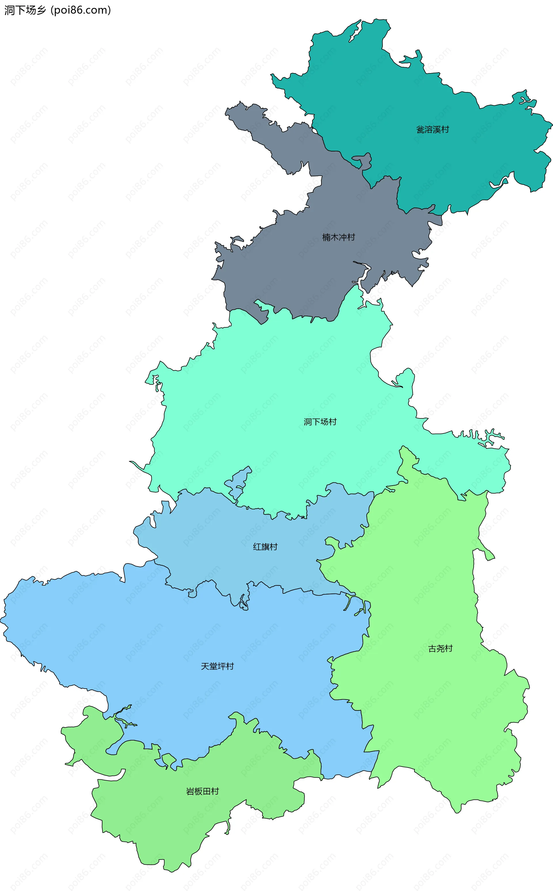 洞下场乡边界地图(五级行政区划)