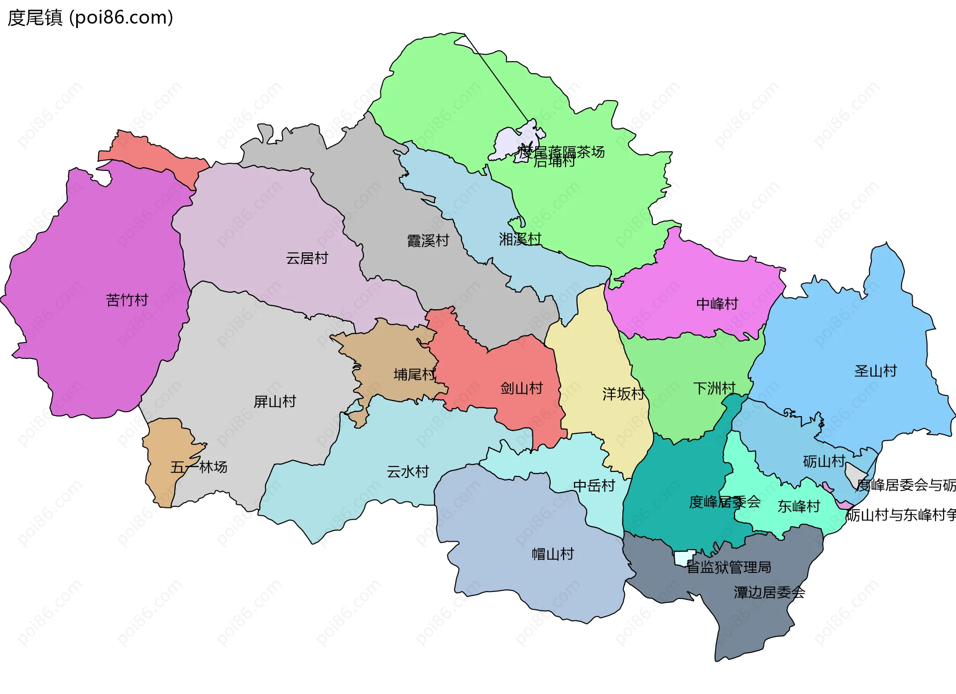 度尾镇边界地图(五级行政区划)